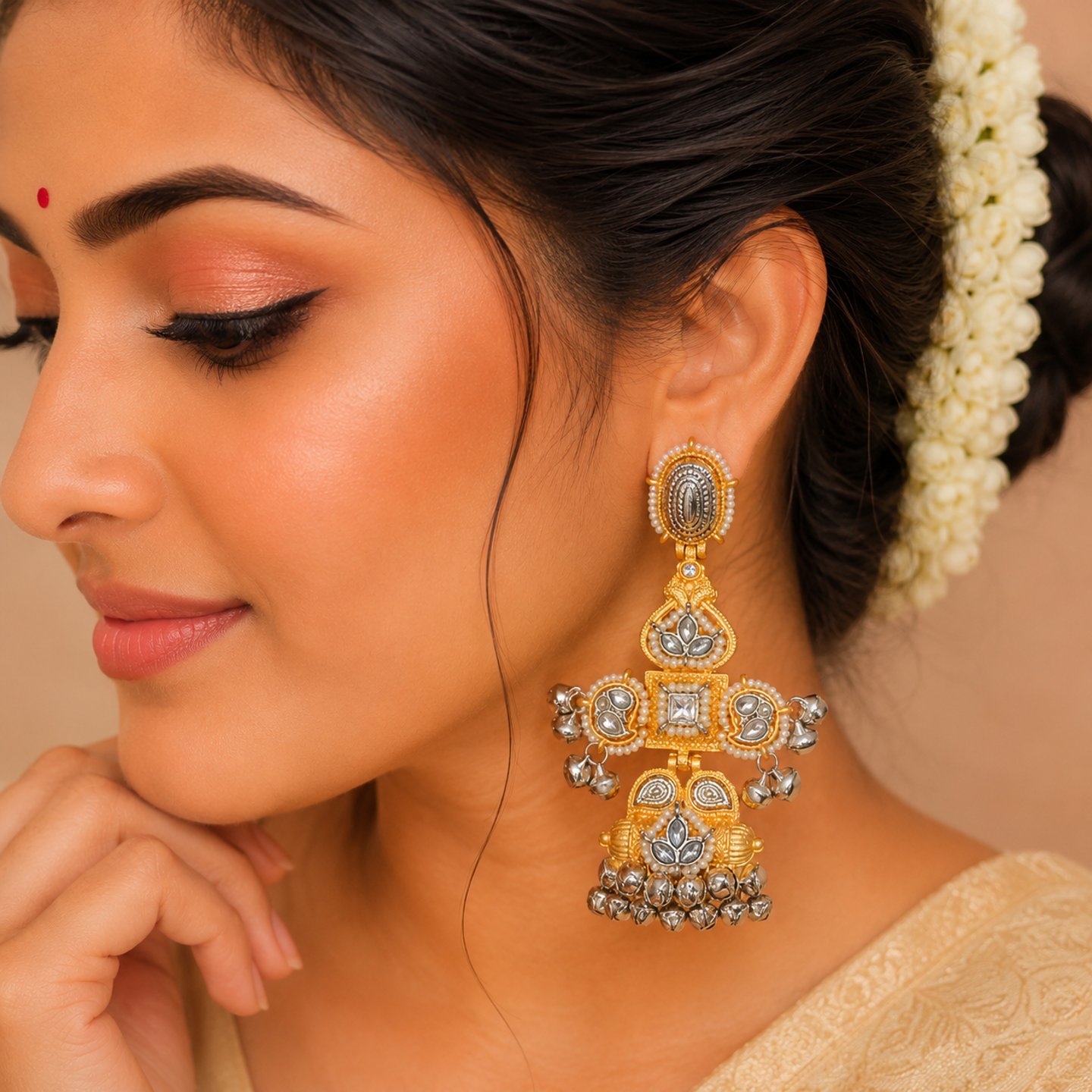 Kavya Kashmiri Earrings with Silver Ghungroos