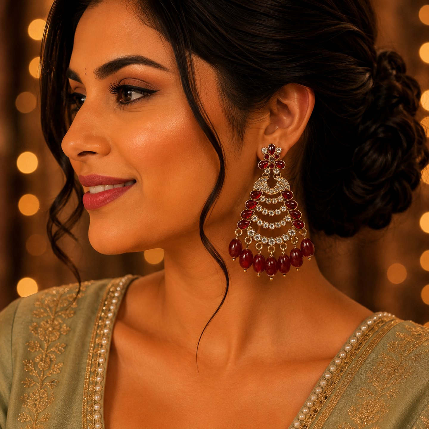 Kanishka Kundan Earrings with Hanging Colourful Pearls