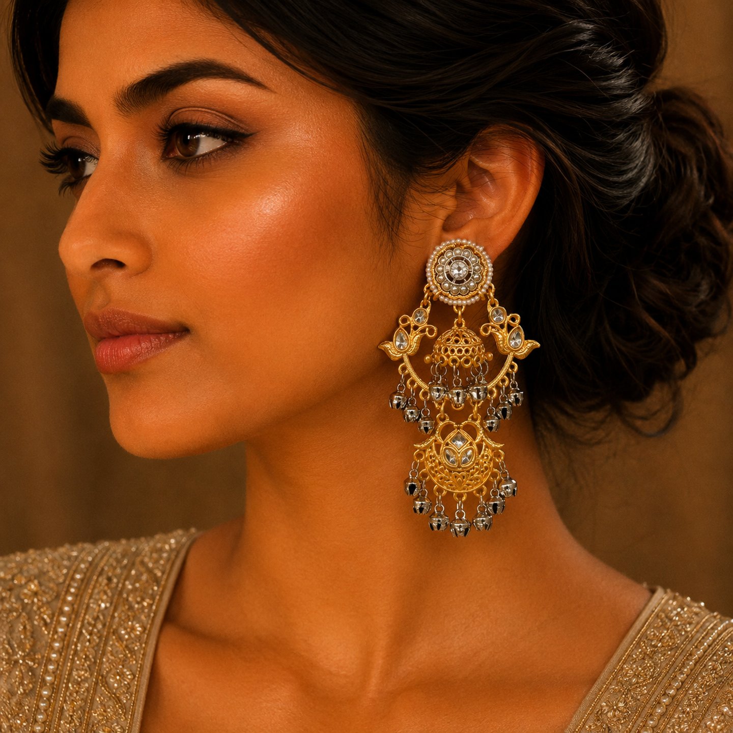 Ananya Kashmiri Earrings with Silver Ghungroos