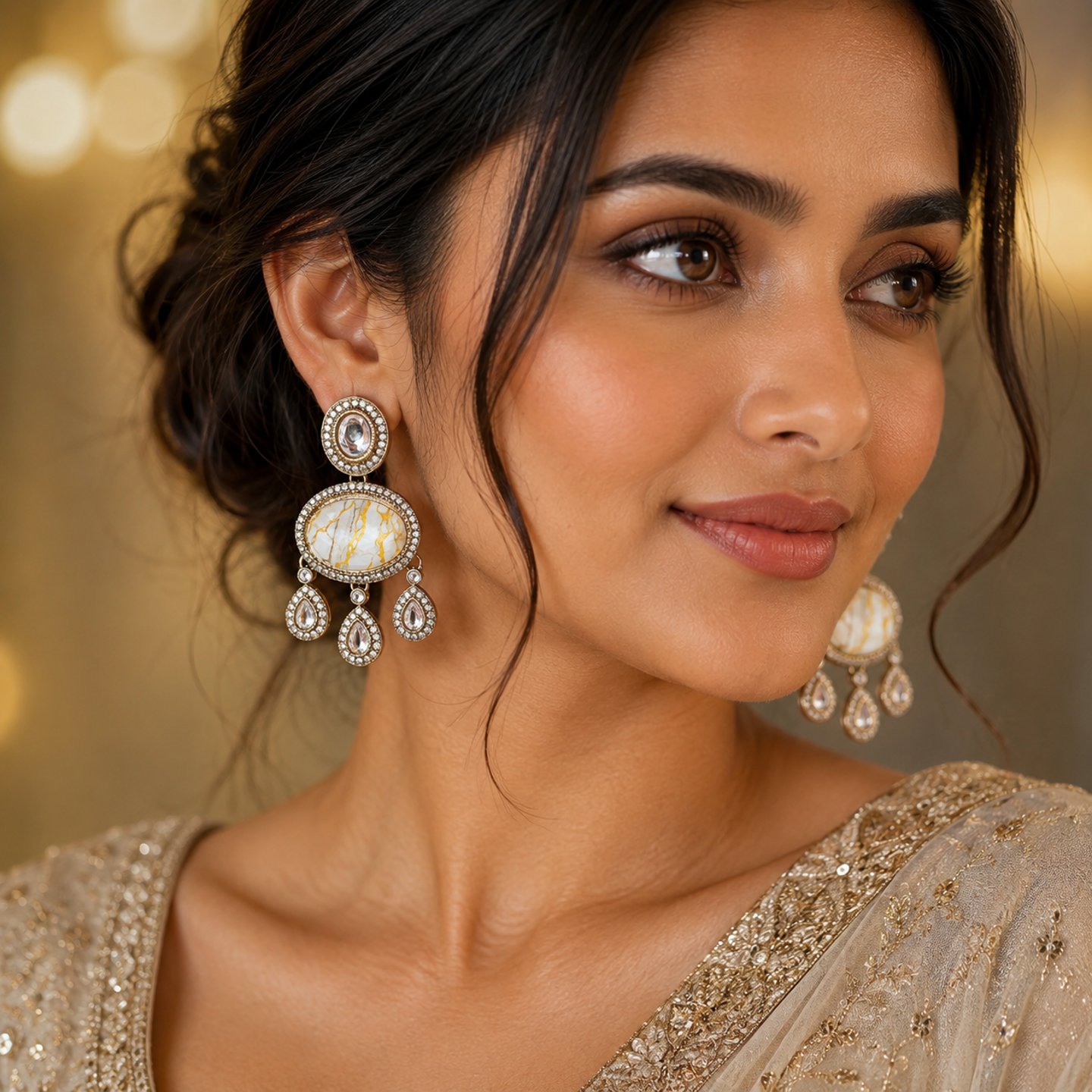 Shivani Oval Shape with Hanging Pearls