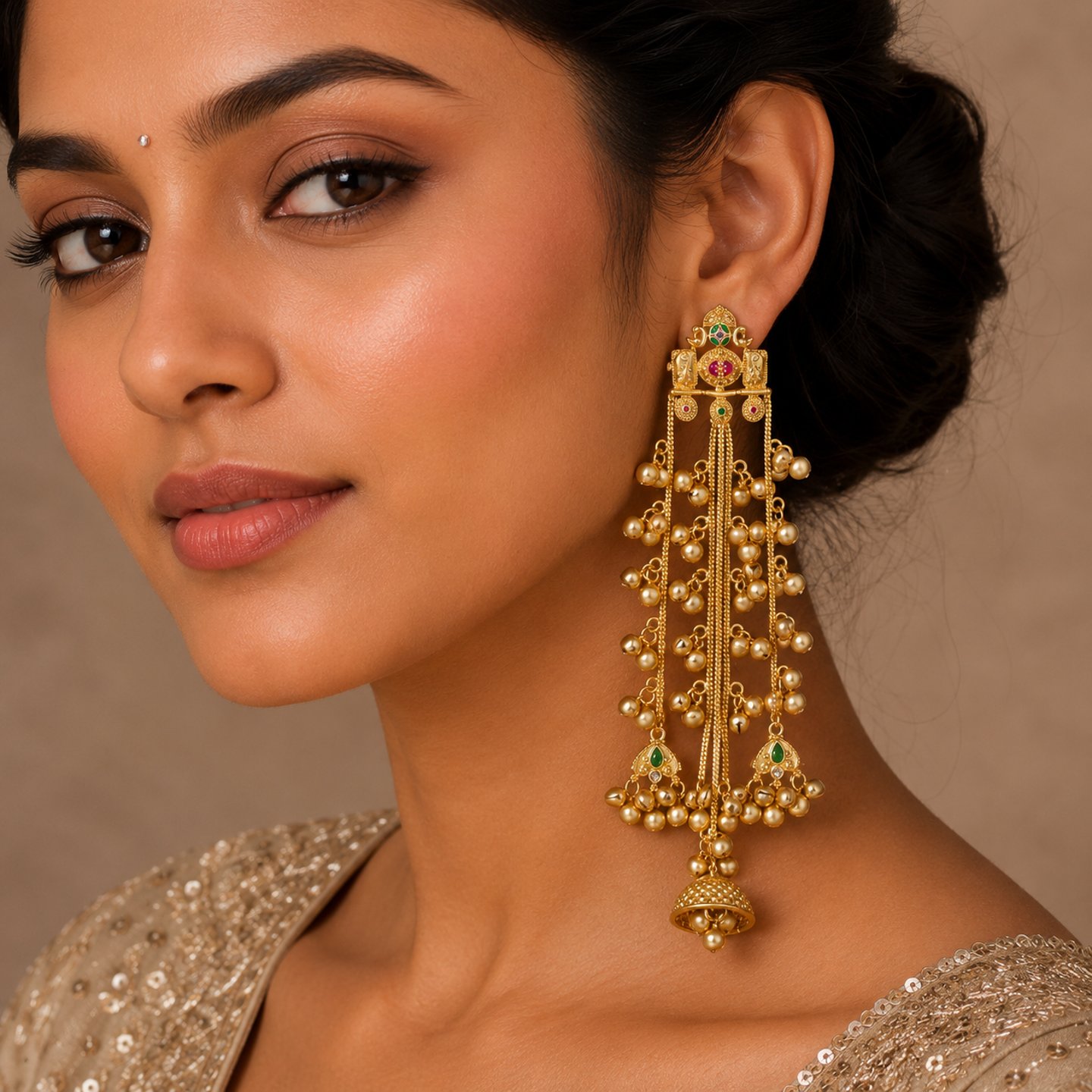 Kavita Kashmiri Earrings Hanging Chain with Gungroos