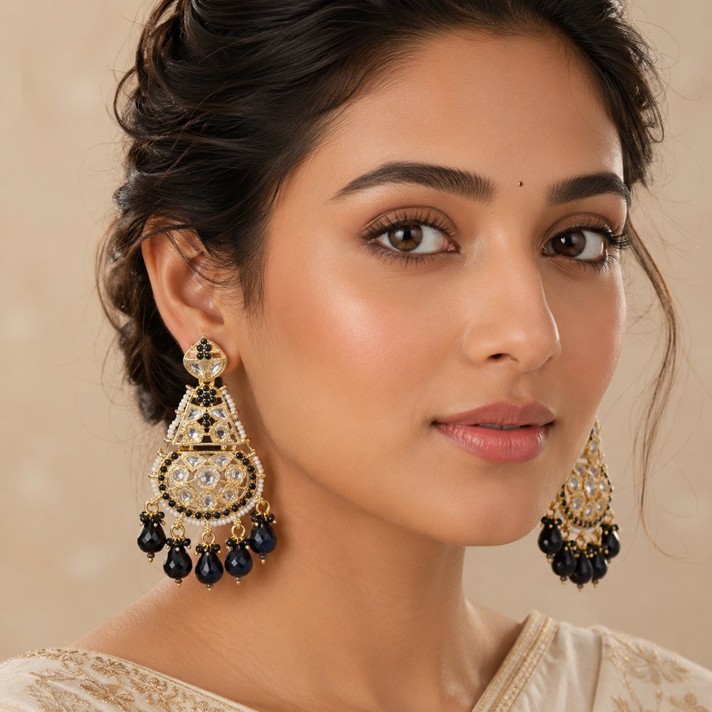 Kayra Kundan Meenakari Chandbalis with Pearls