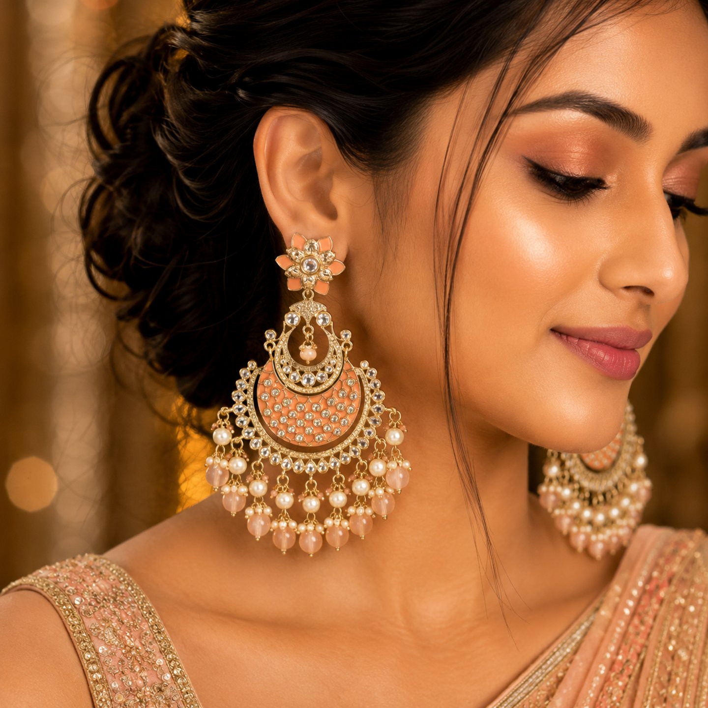 Samaira Kundan Meenakari Chandbalis with Hanging Pearls