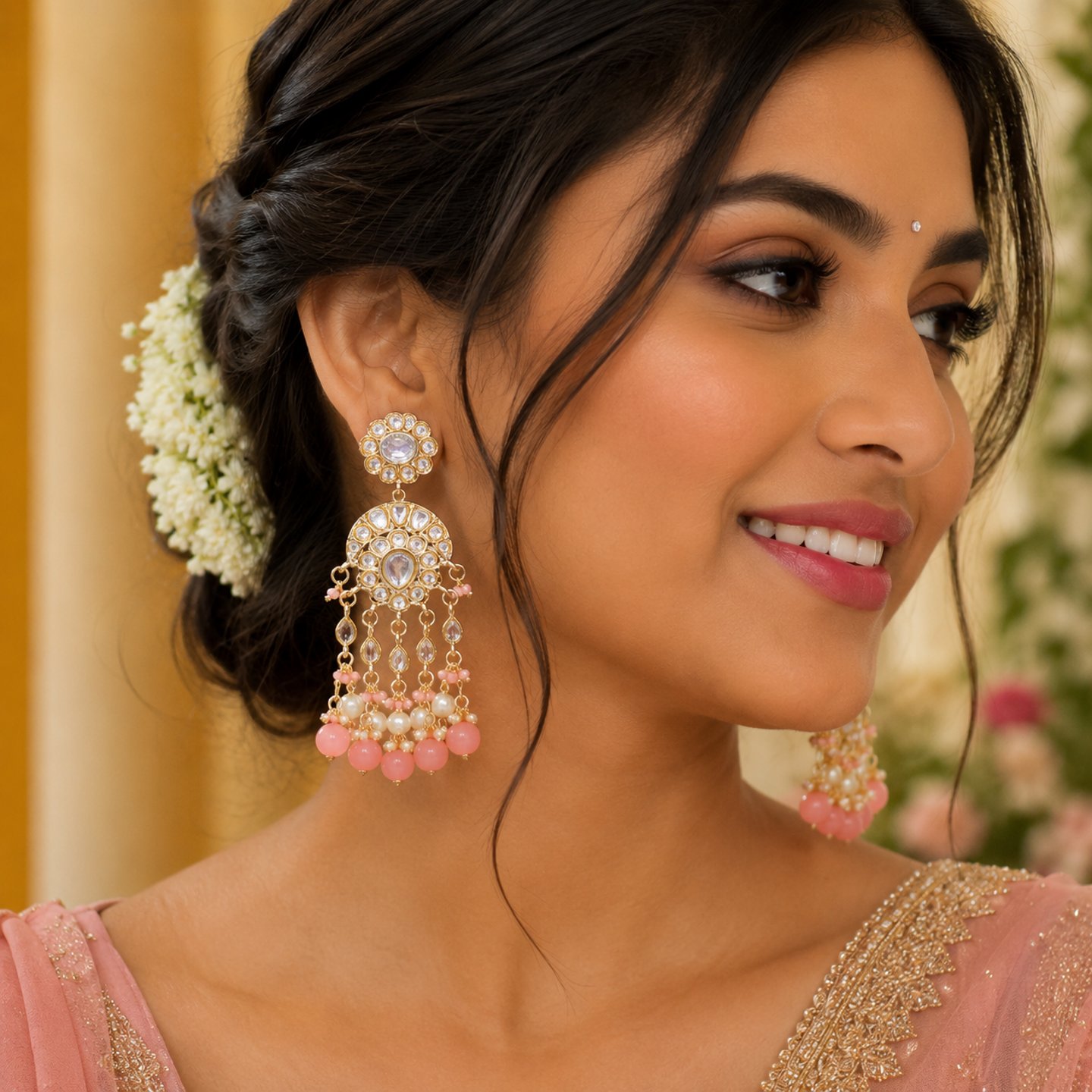 Sarika Kundan Earrings with Colorful Hanging Pearls