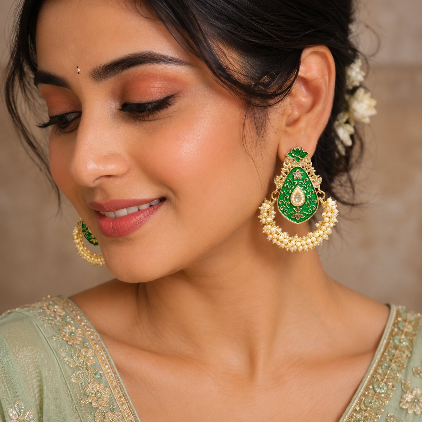 Devishi Hand Painted Chandbalis with Pearls
