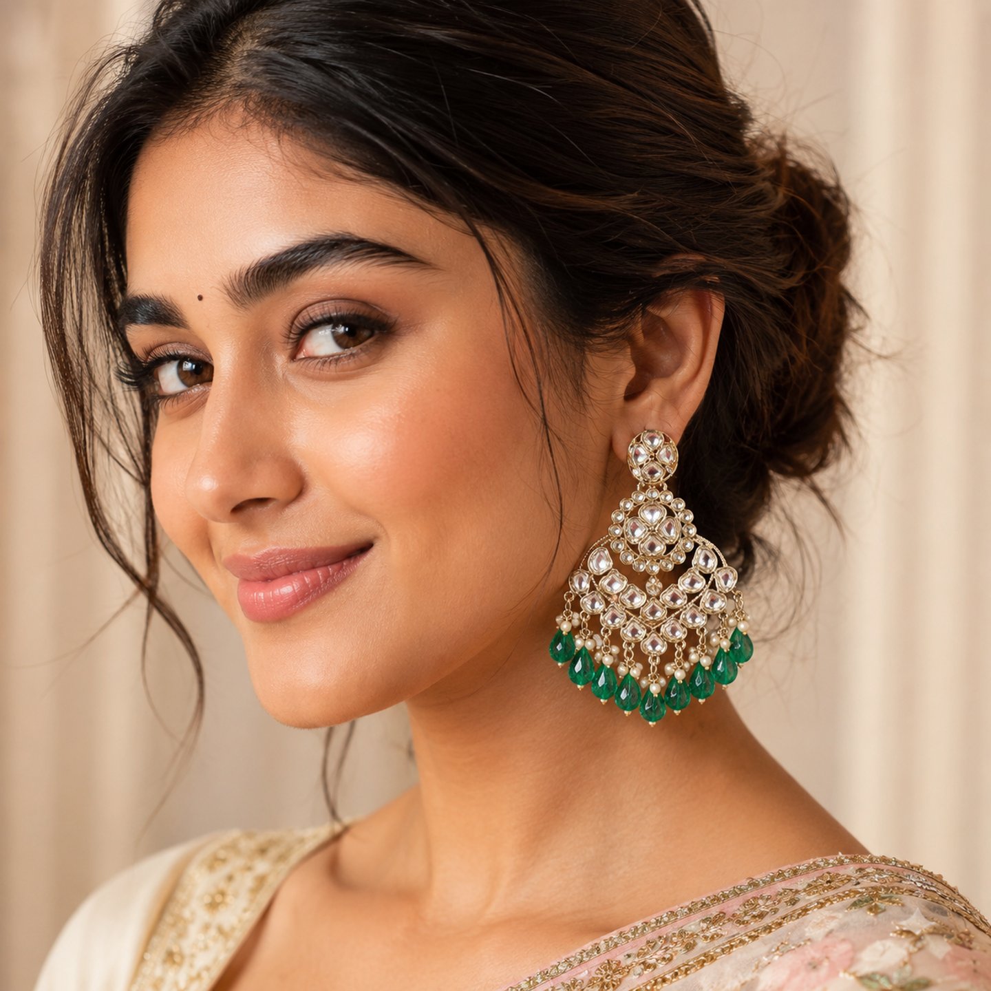 Rutvi Kundan Chandbalis with Colored Pearls
