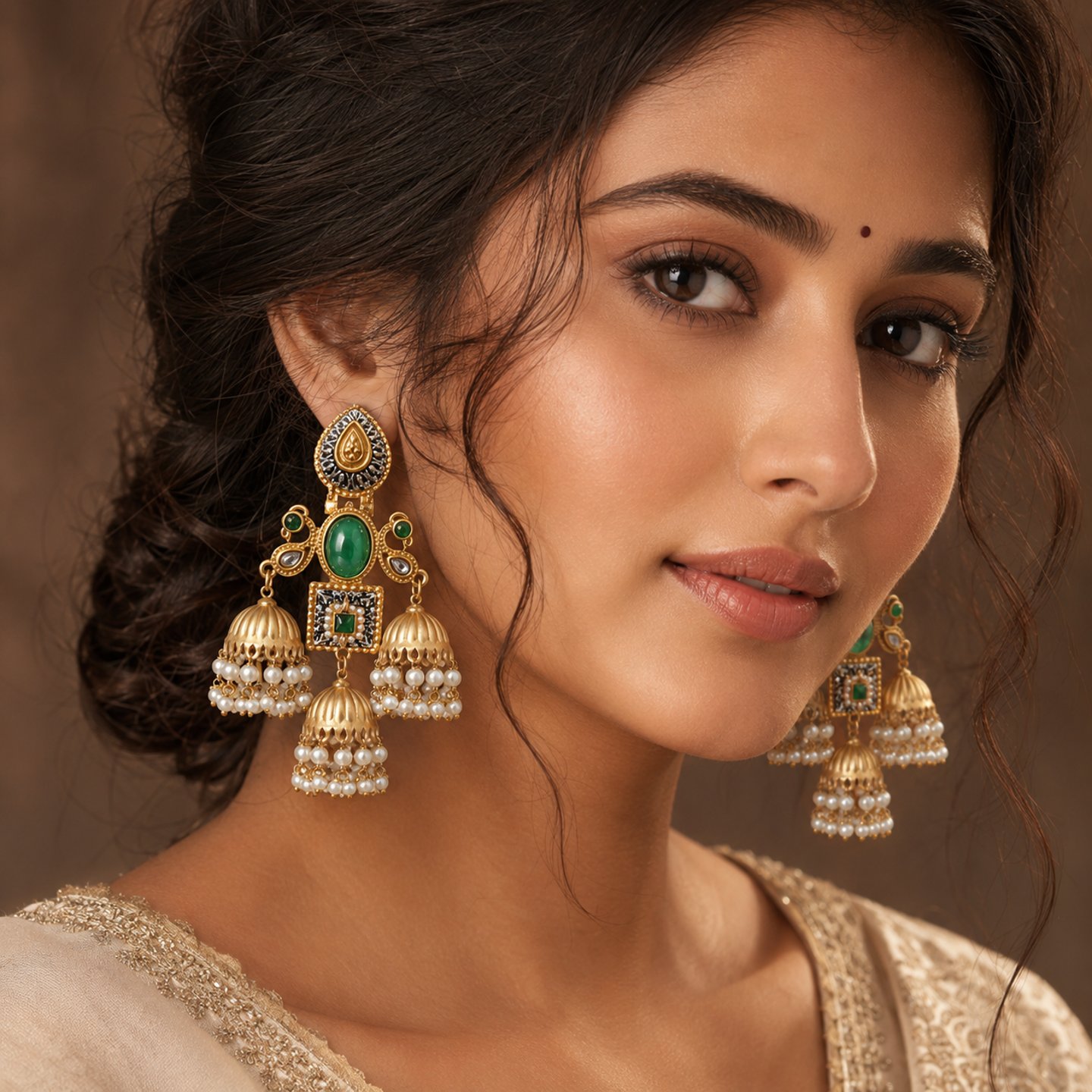 Naina Peacock Inspired Kashmiri Earrings with Hanging Pearls