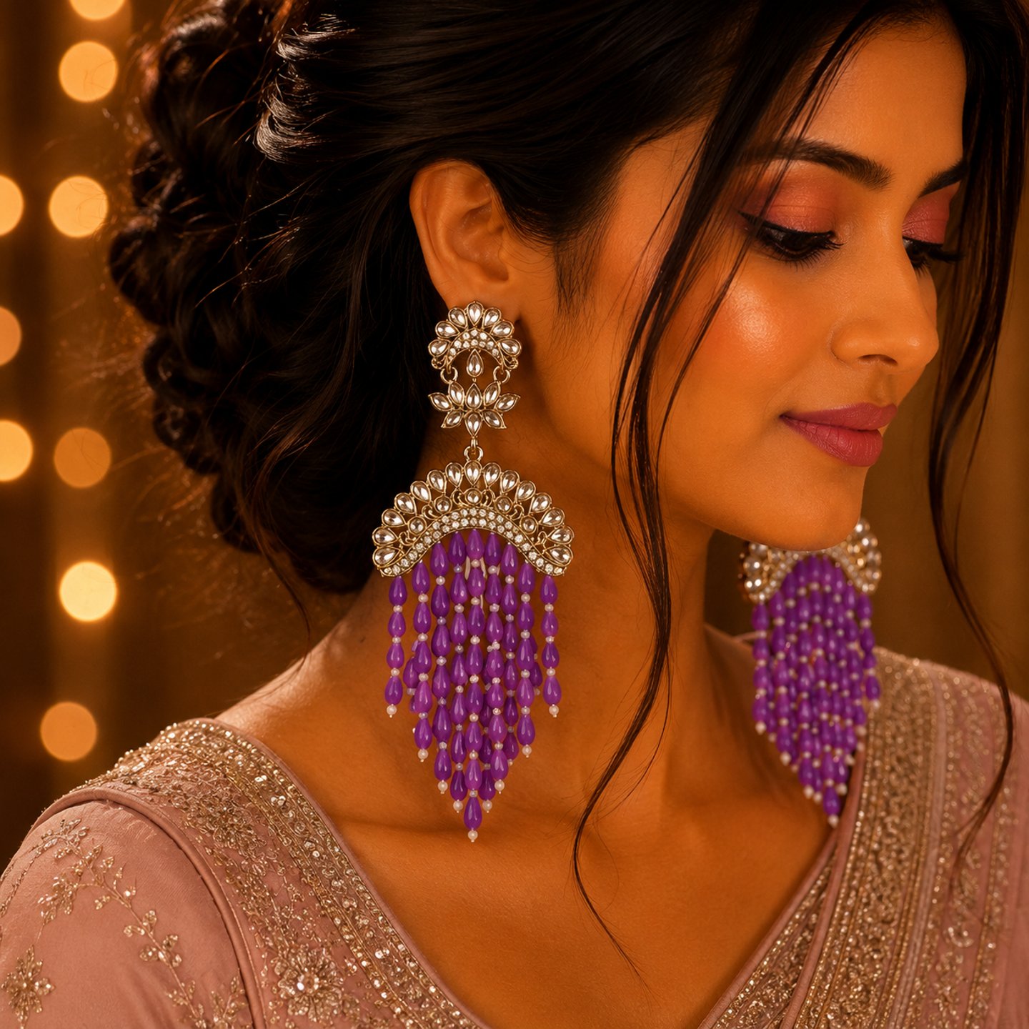 Charvi Kundan Danglers with Colored Crystals