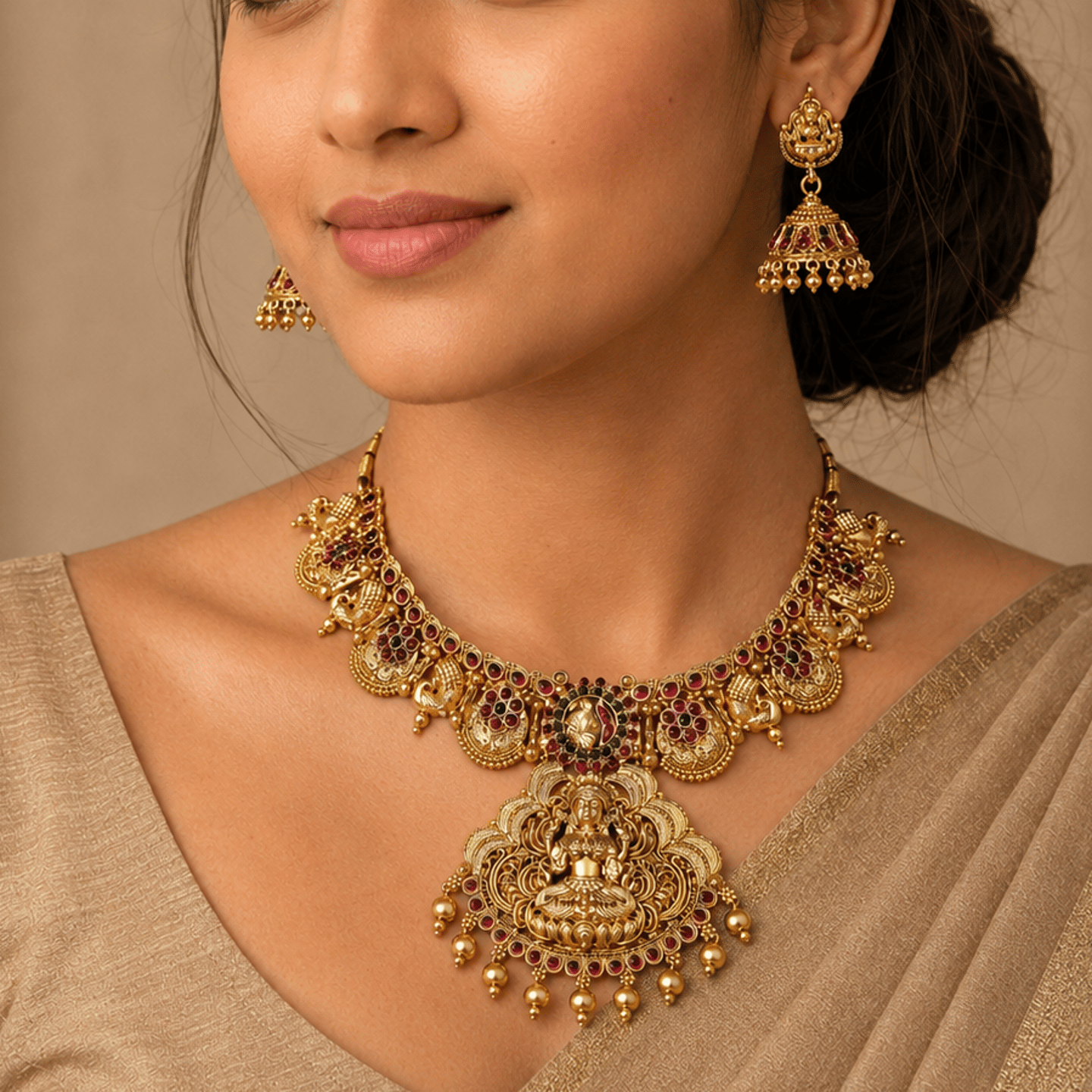 Kirti Gold Look Temple Jewellery Necklace Set