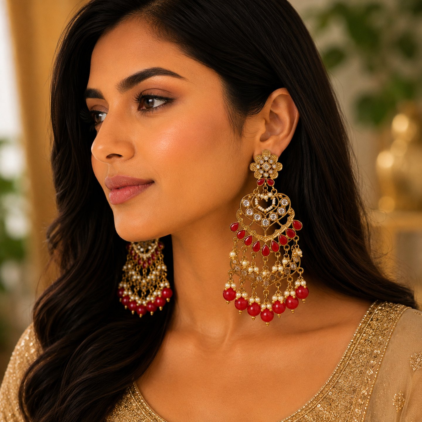 Shivaniya Kundan Chandbali with Hanging Pearls