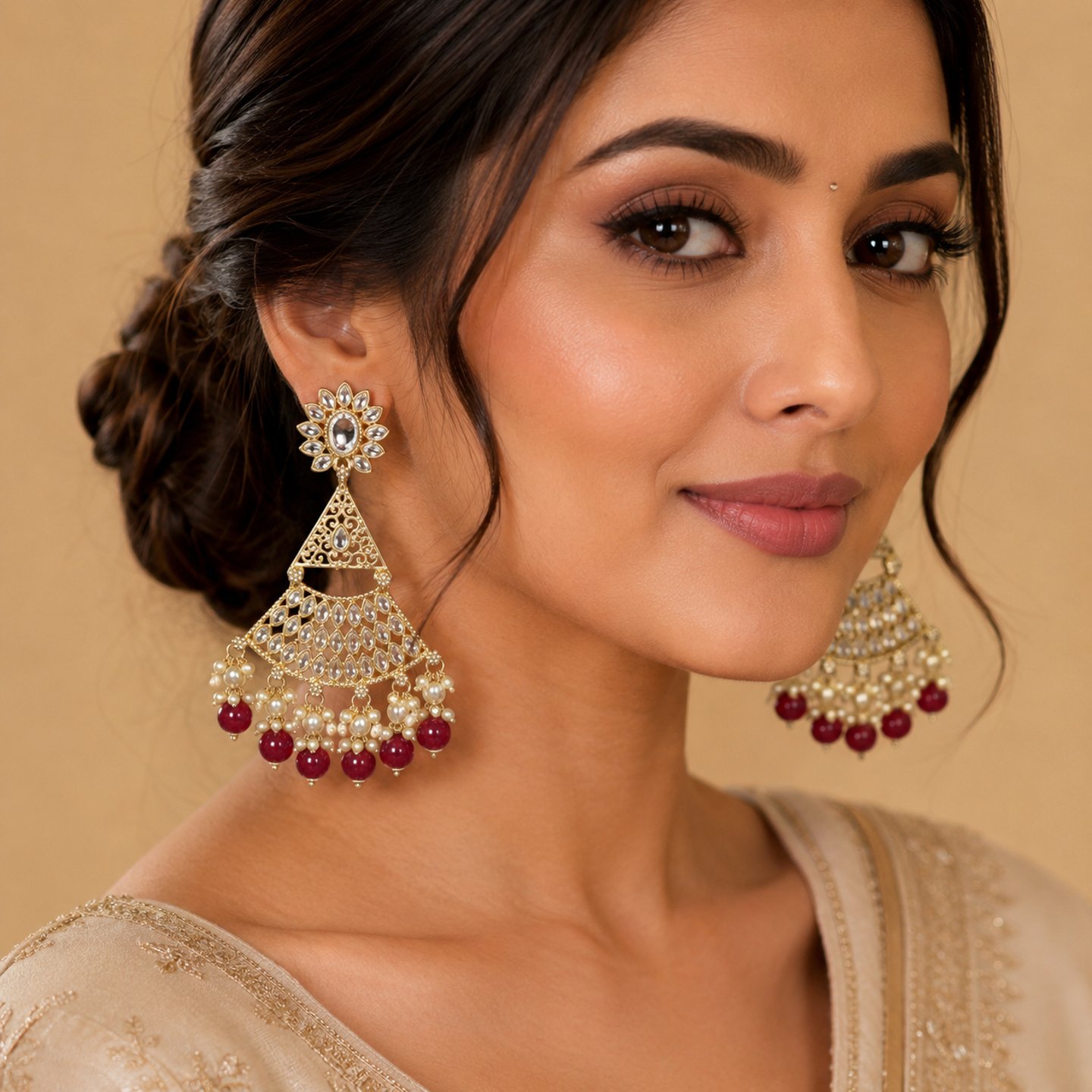 Deepali Kundan Chandbali with Hanging Pearls