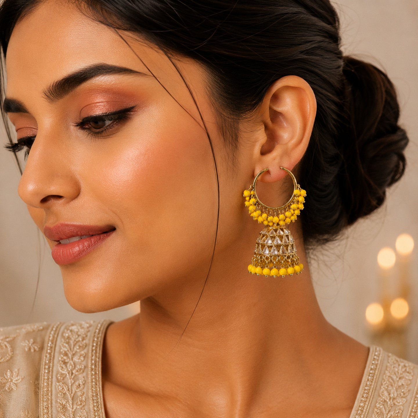 Disha Bali Jhumka Style Kundan Earrings with Colorful Crystals