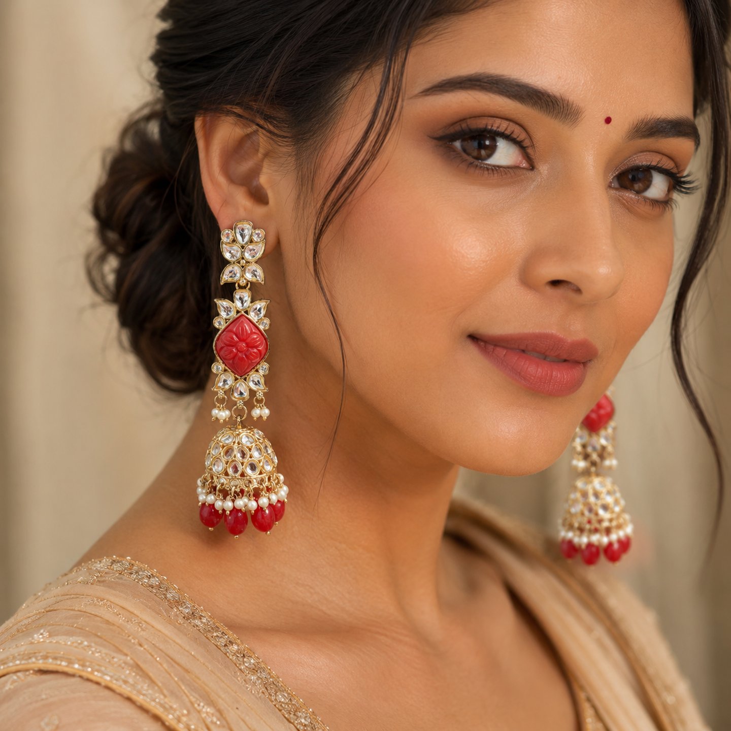 Kavita Kundan Jhumka Earrings with Drops