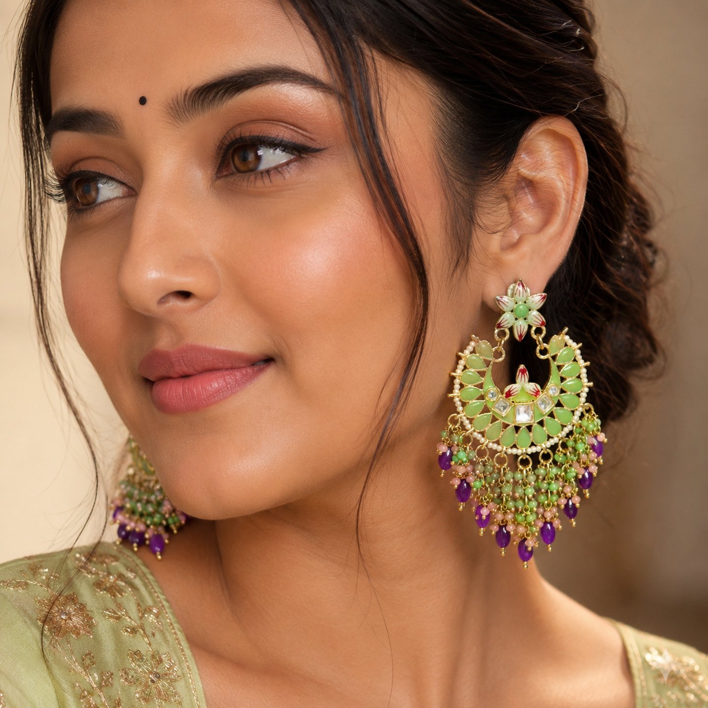 Hanshika Meenakari Chandbali with Beaded Drops
