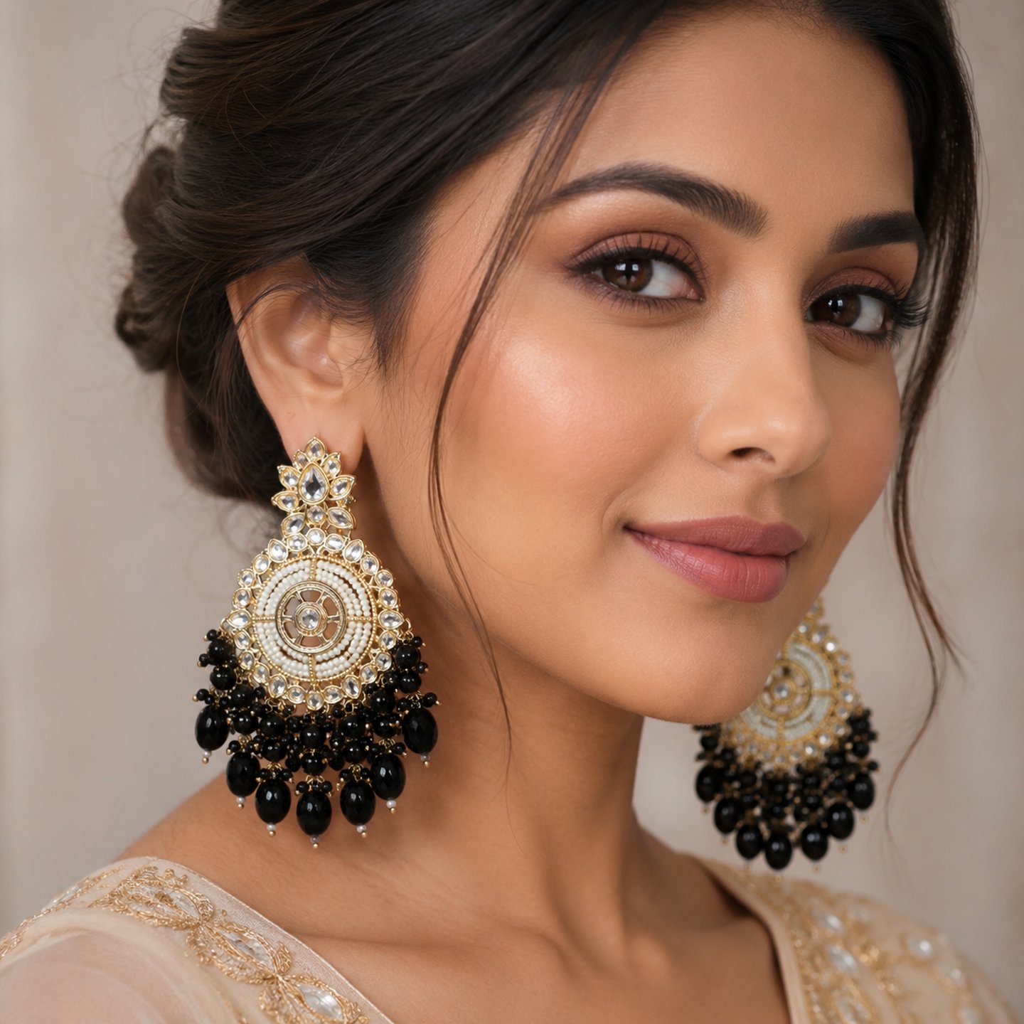 Veena Kundan Earrings with Pearl Karigari