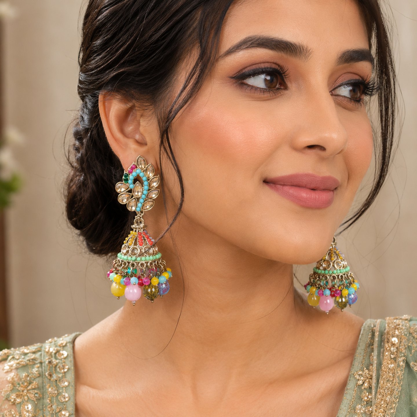 Mayra Multicolored Jadau Pearl Jhumkas