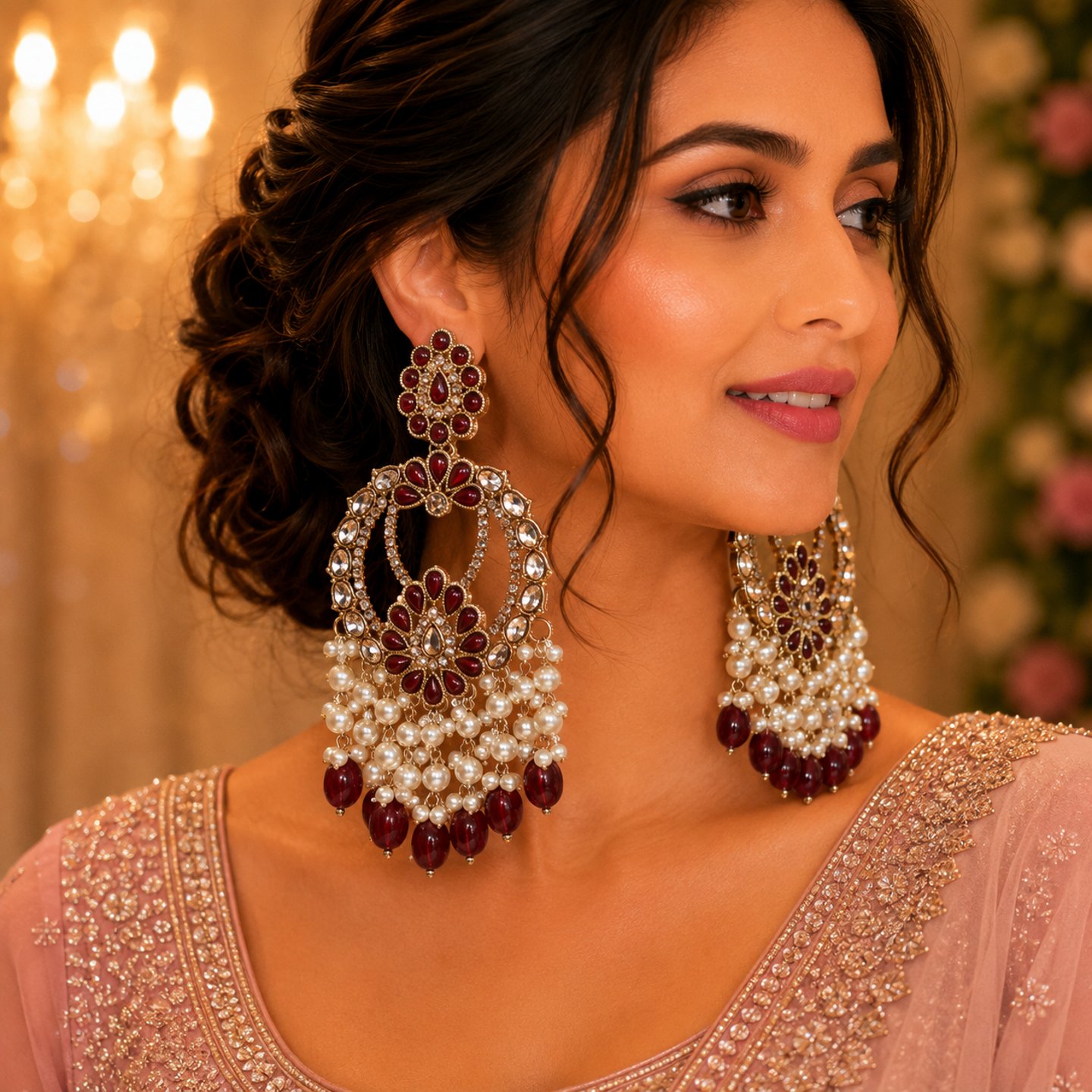 Maniya Kundan Stone and Hanging Pearls