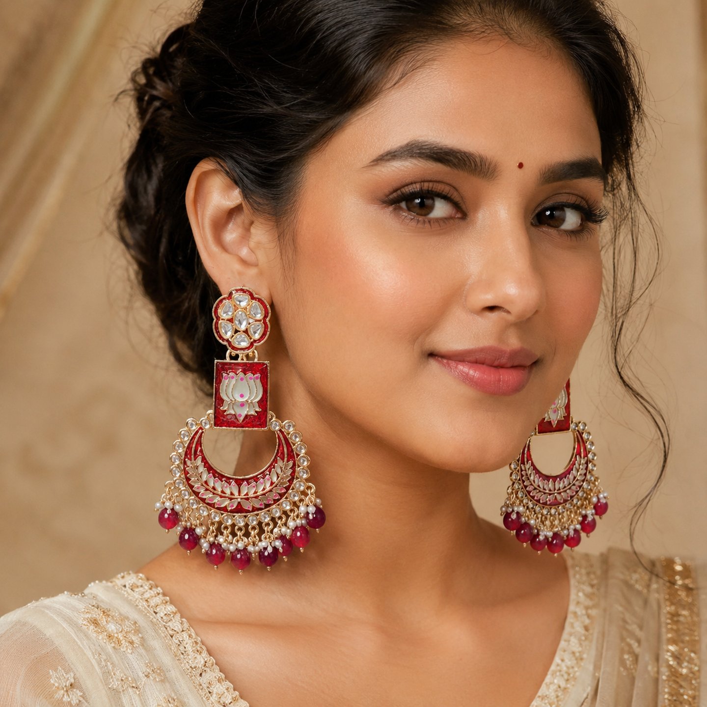 Lavanya Meenakari Fusion and Hanging Pearls Chandbalis