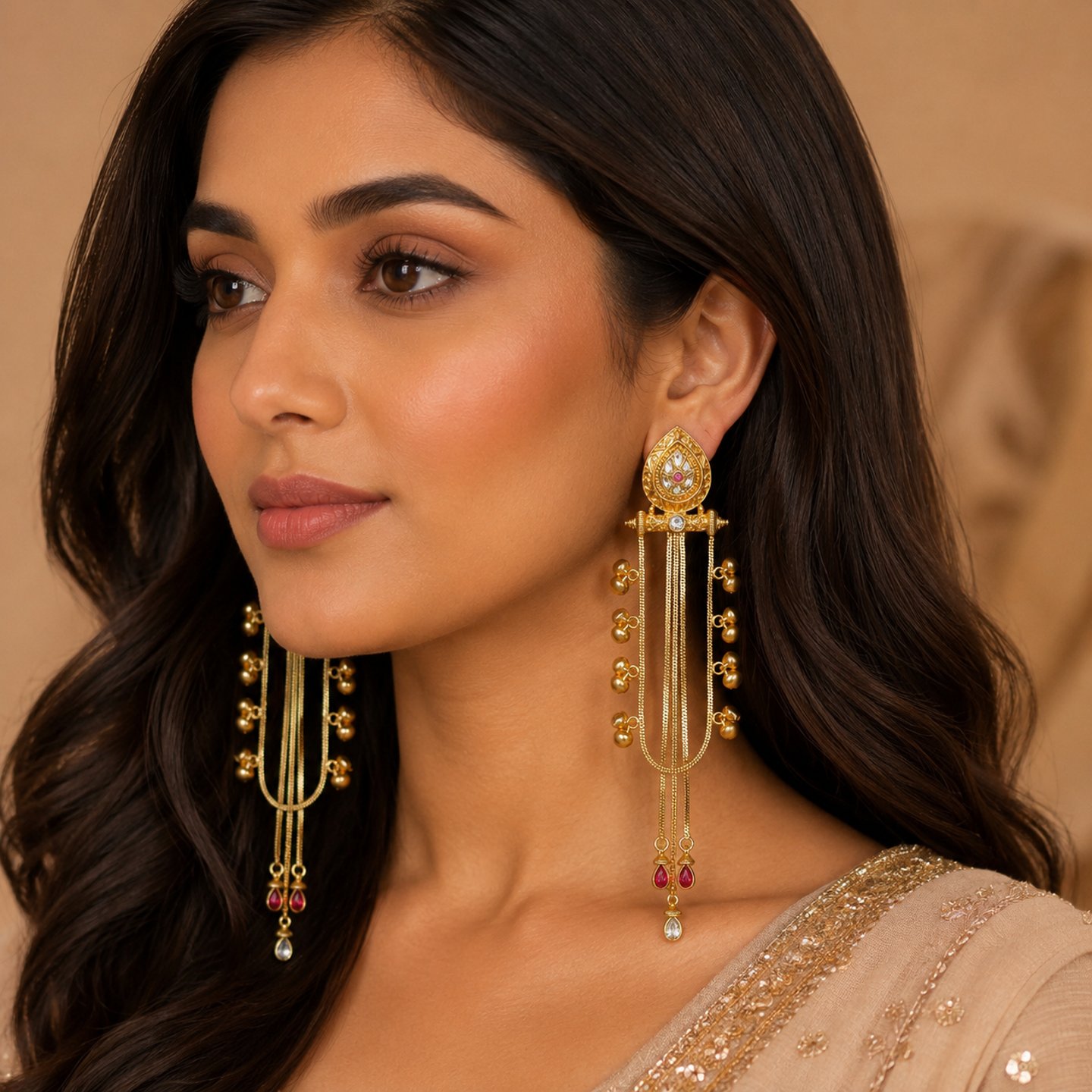 Neha Traditional Design Kashmiri Earrings Hanging Chain with Ghungroos
