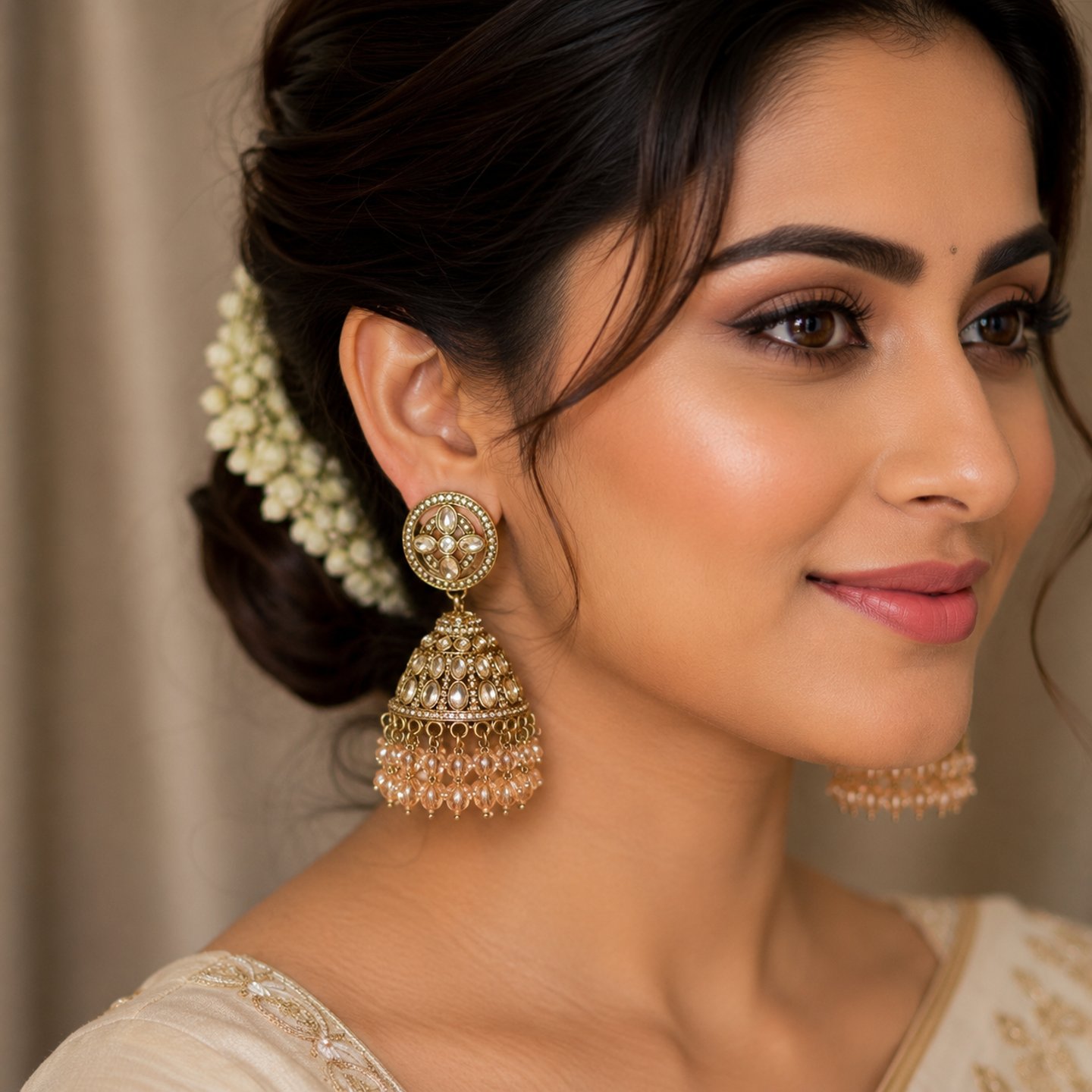 Esha Minimal Kundan with Hanging Crystals Jhumkas