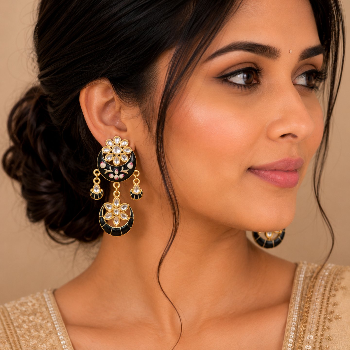 Himanshi Kundan and Meenakari Moon Earrings
