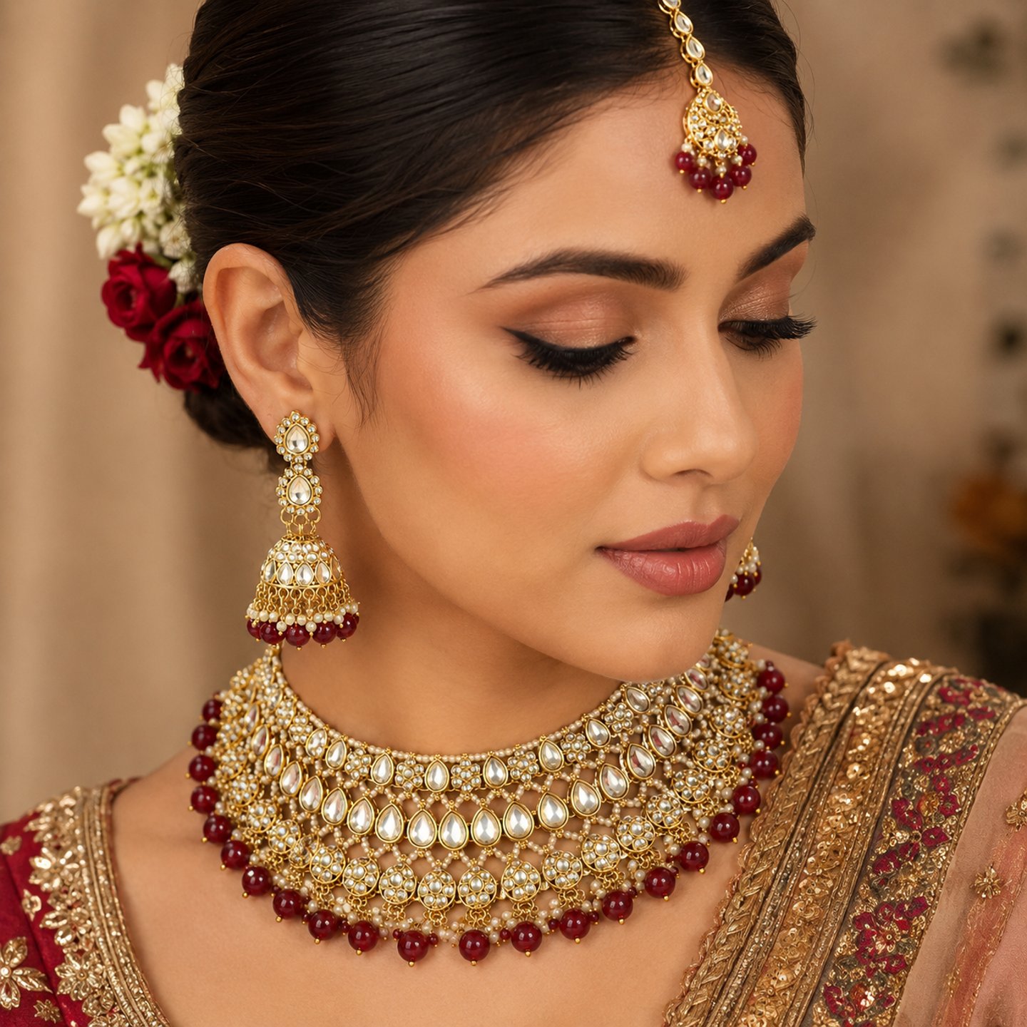 Heena Detailed Pearls Work with Kundan Necklace Set