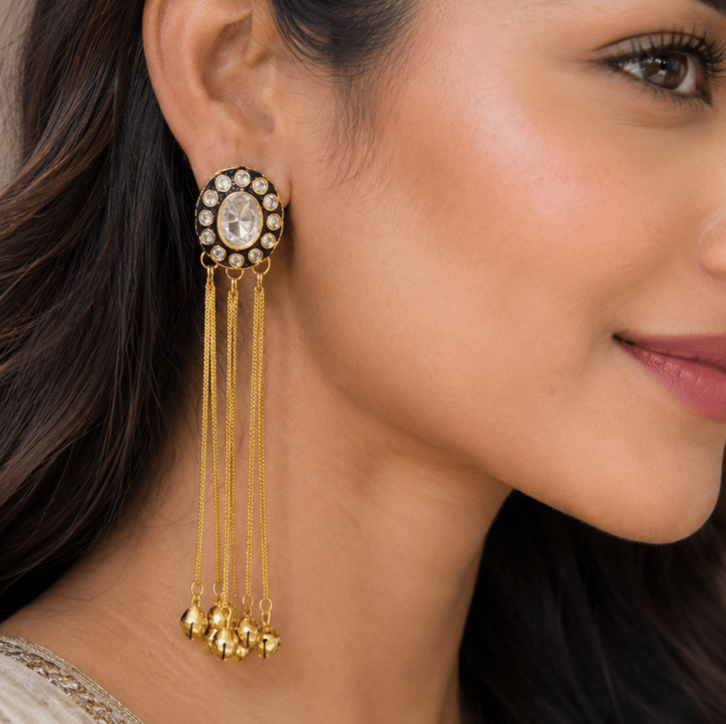 Muskan Uncut Kundan Kashmiri Earrings Hanging Chain