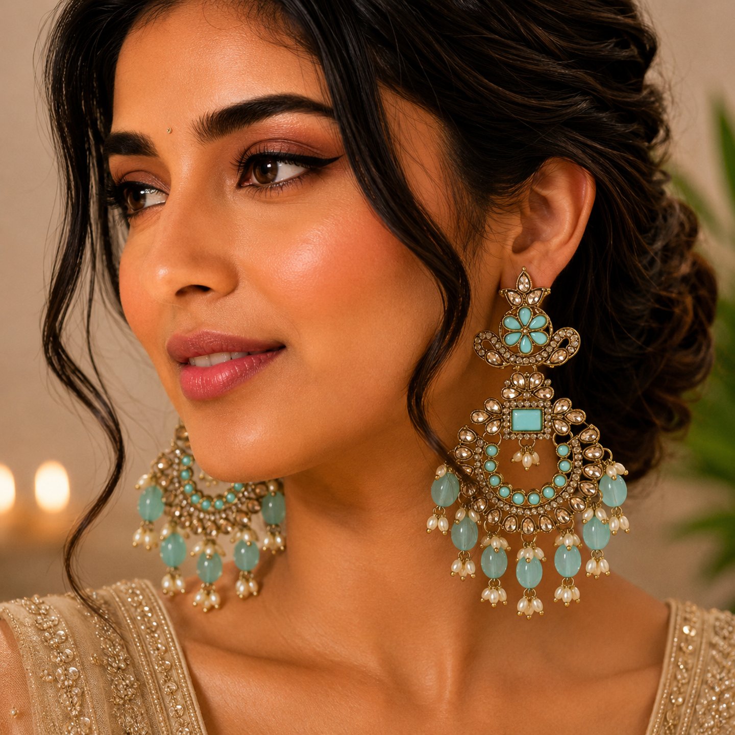 Khushbu Traditional Golden Crystal Chandbali