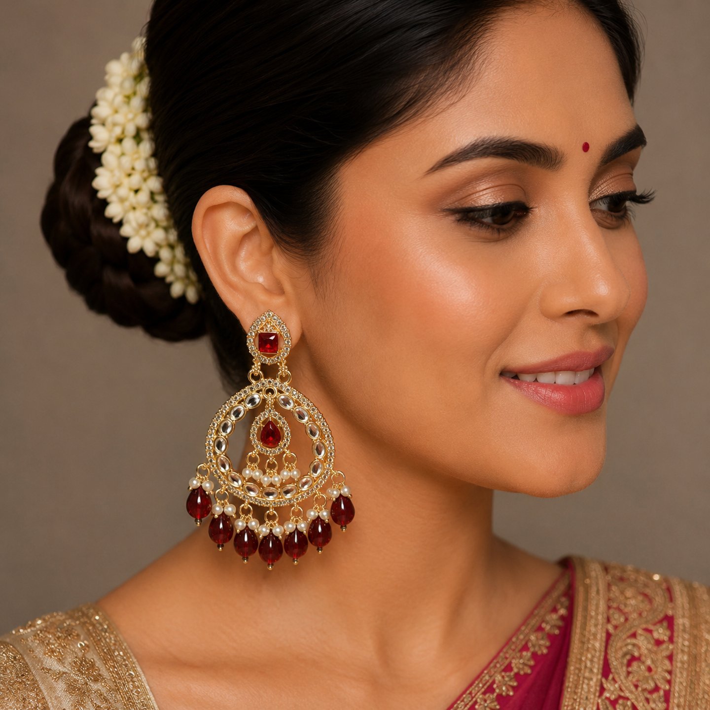 Taksha Kundan and Zercon Chandbalis with Pearls Hanging