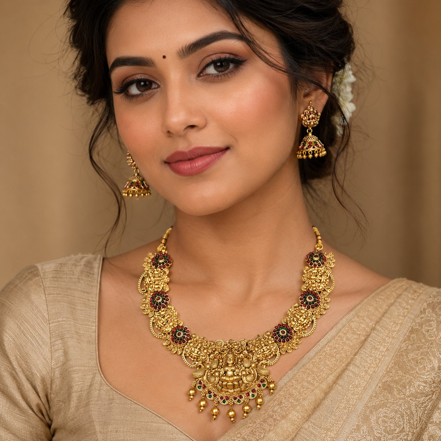 Komal Gold Look Temple Jewellery Necklace Set