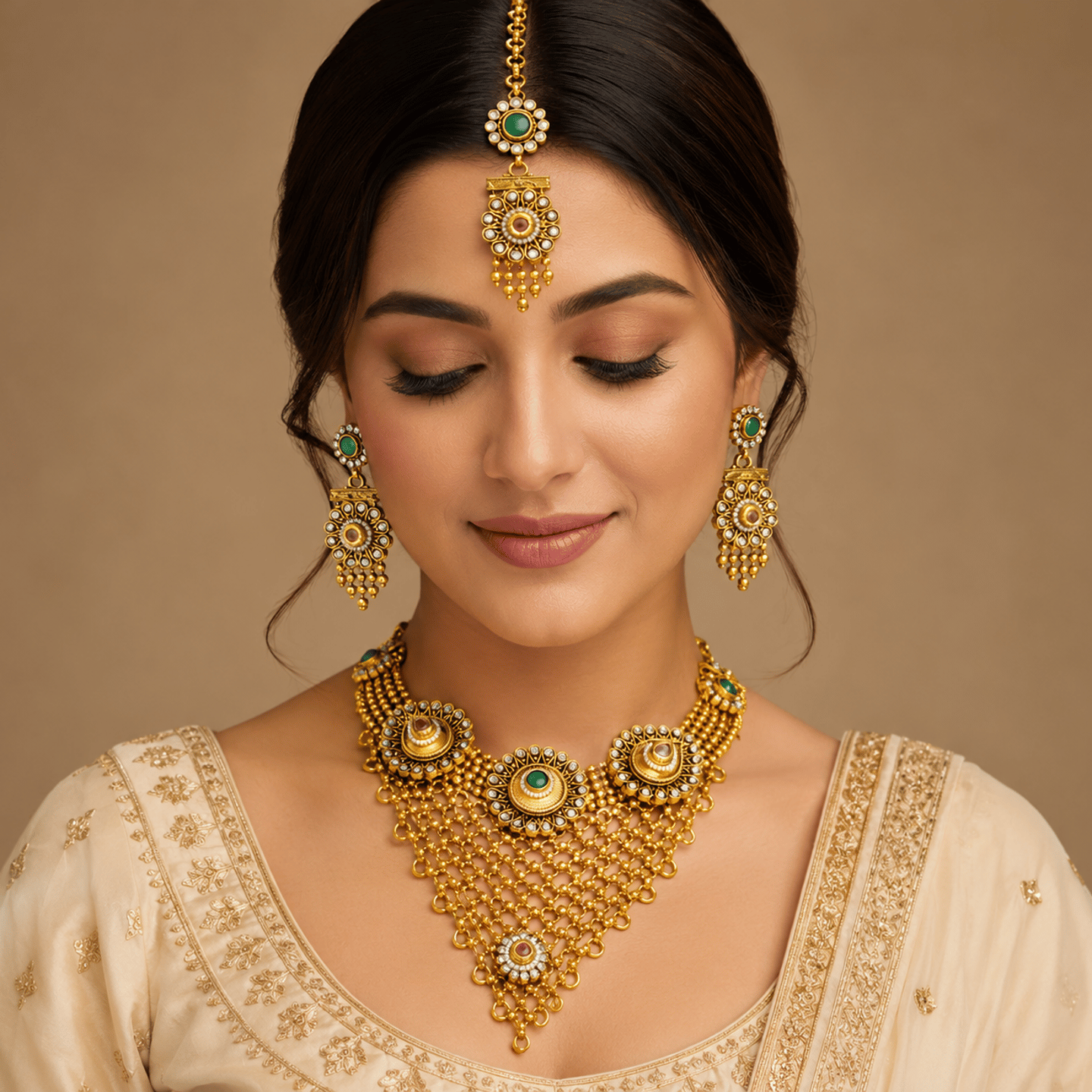 Nancy Gold Plated V Shaped Necklace Set