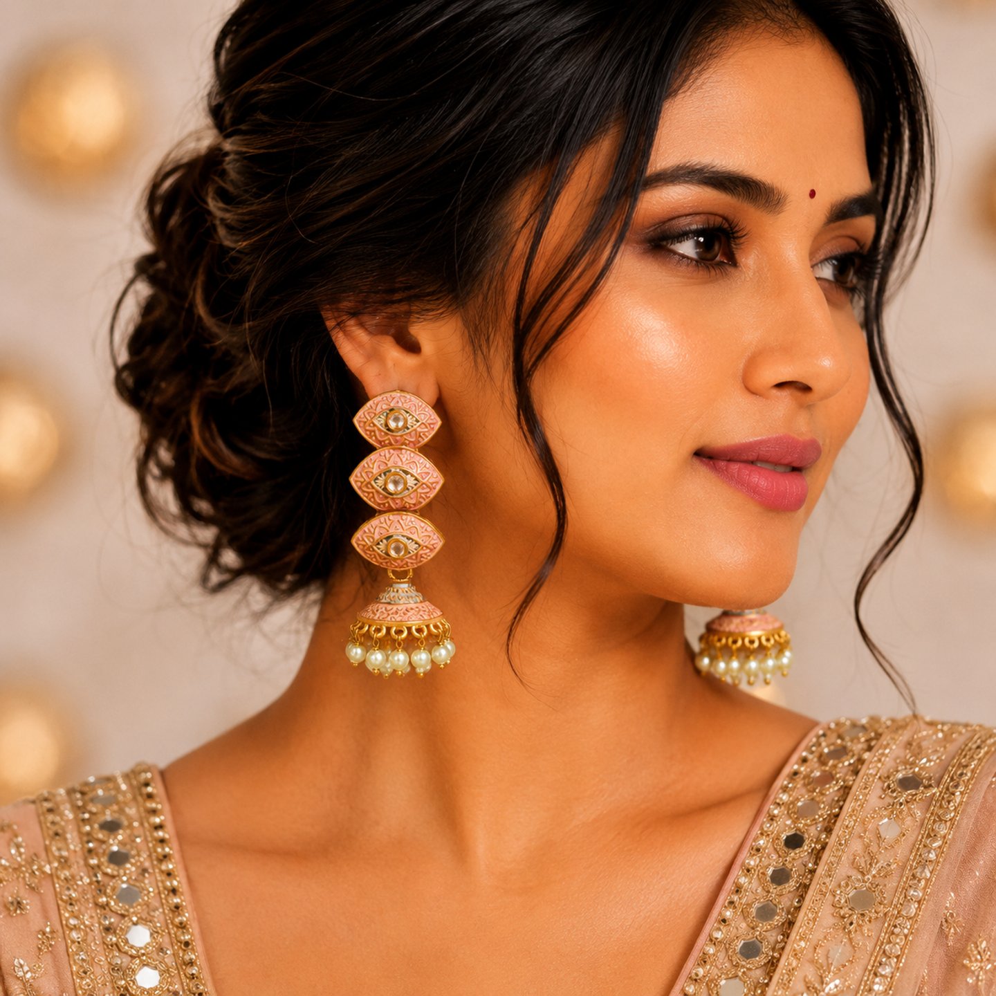 Lavanya Handwork Meenakari Three Step Jhumka