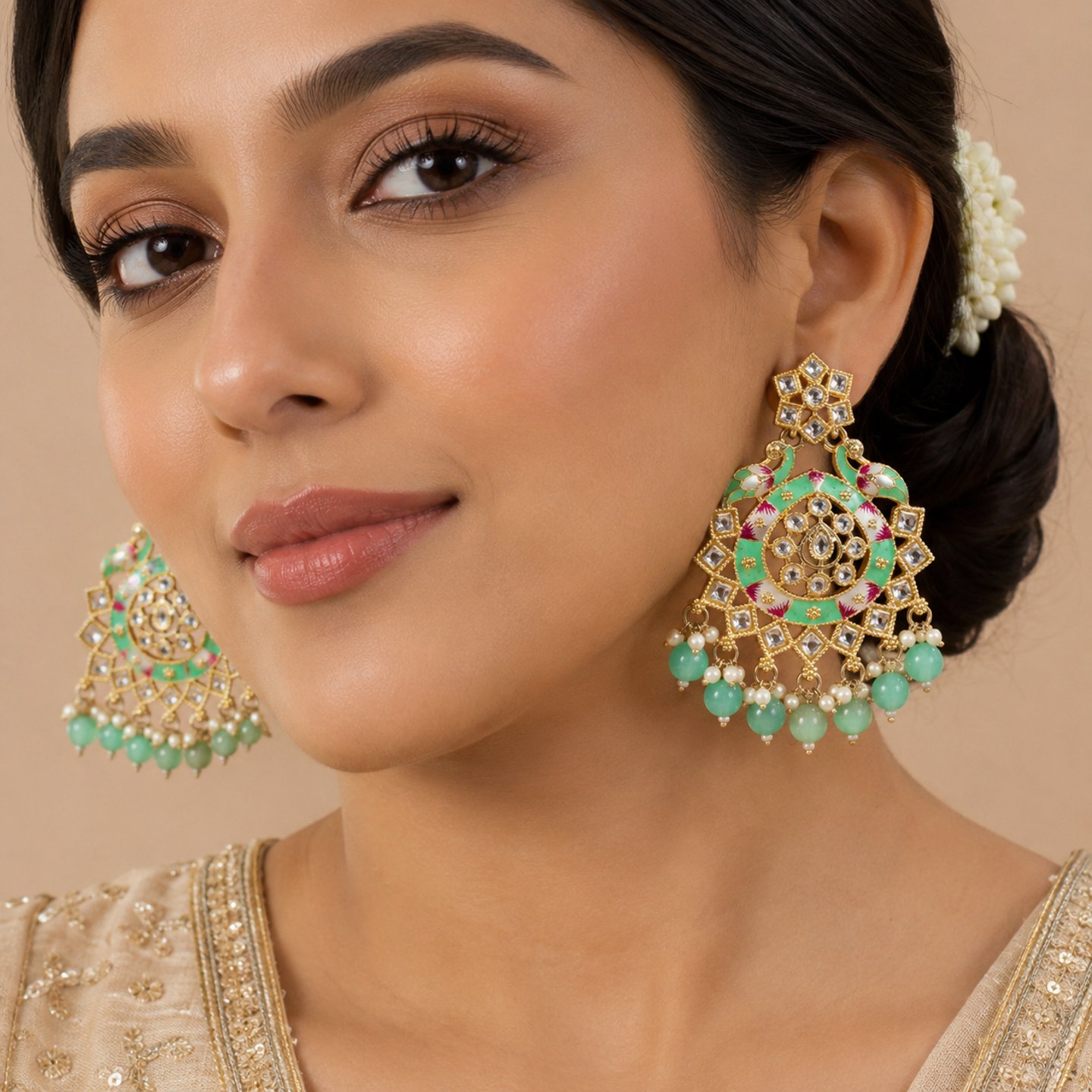Jyoti Meenakari Fusion and Pearls Hanging Chandbali