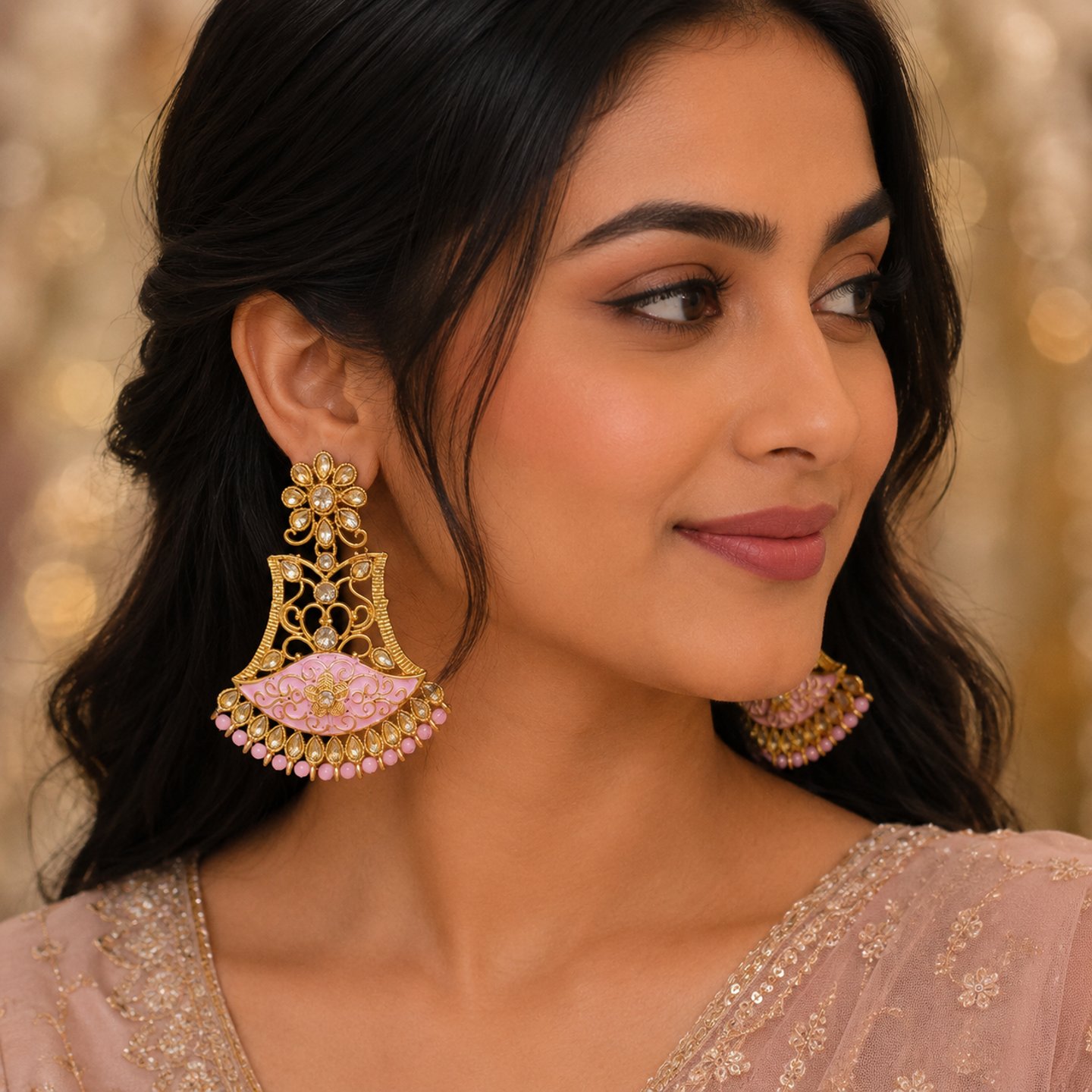 Lavi Gold Tone Kundan Earing with Pearl