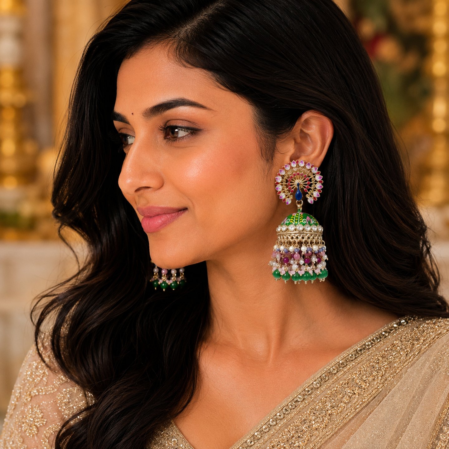 Anaisha Traditional Multicolor Meenakari Peacock Jhumkas