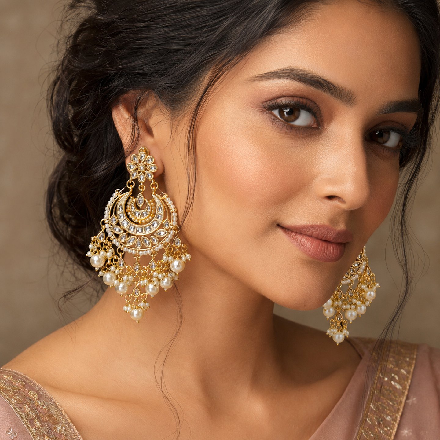Aastha Kundan Chandbali with Hanging Pearls