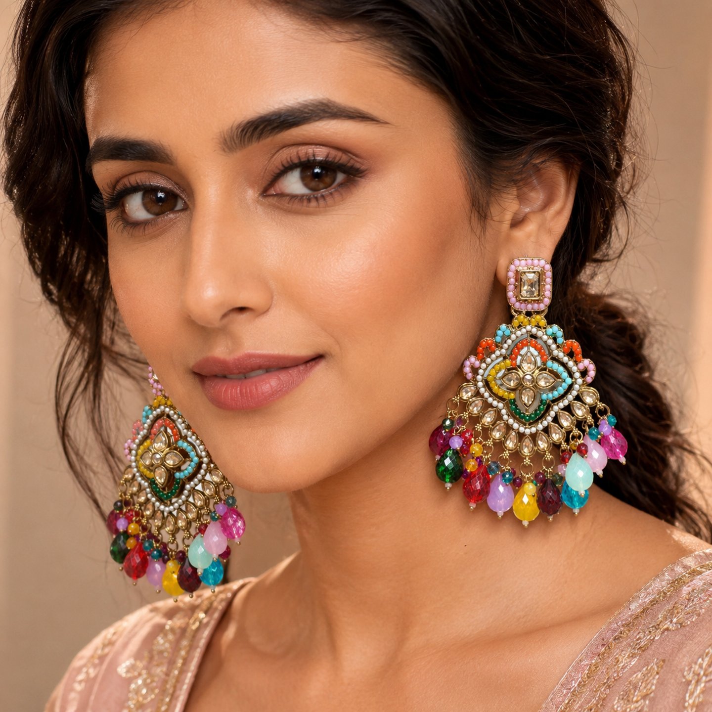 Rubika Jadau Pearls Multicolor Earrings