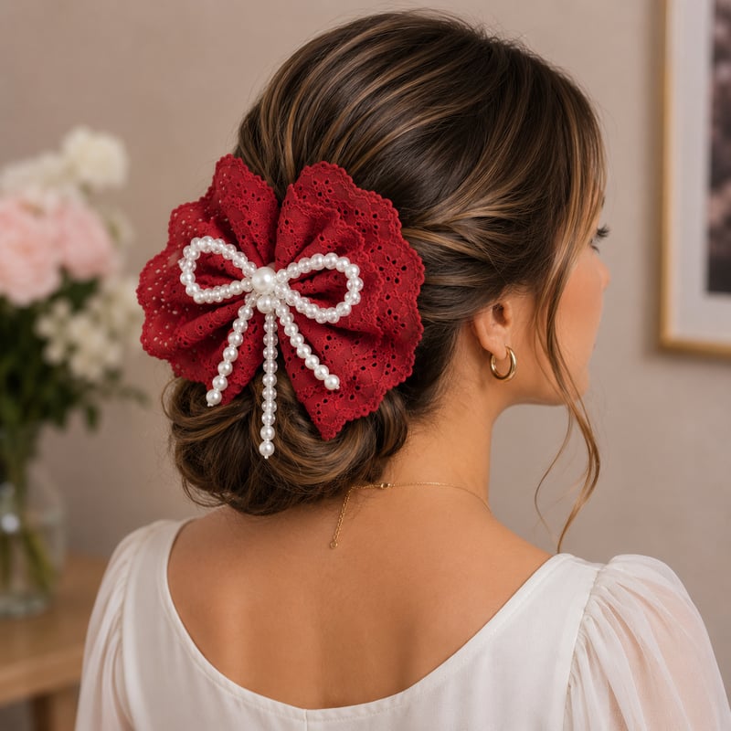 Korean Burgundy Bow Hair Clip 