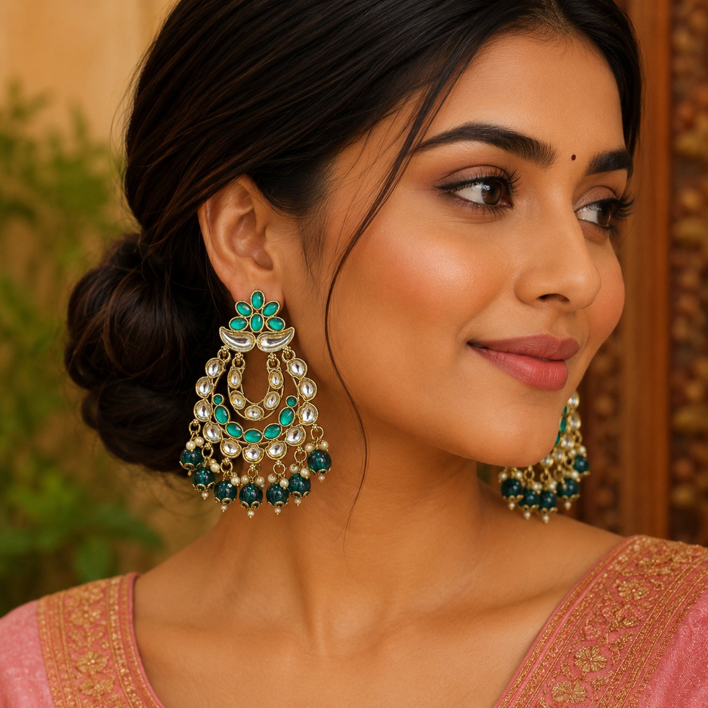 Twisha Kundan and Hanging Pearls Chandbalis Style