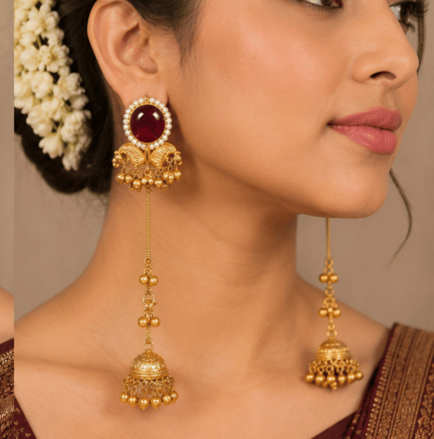 Maniya Uncut Kundan Kashmiri Earrings Hanging Chain