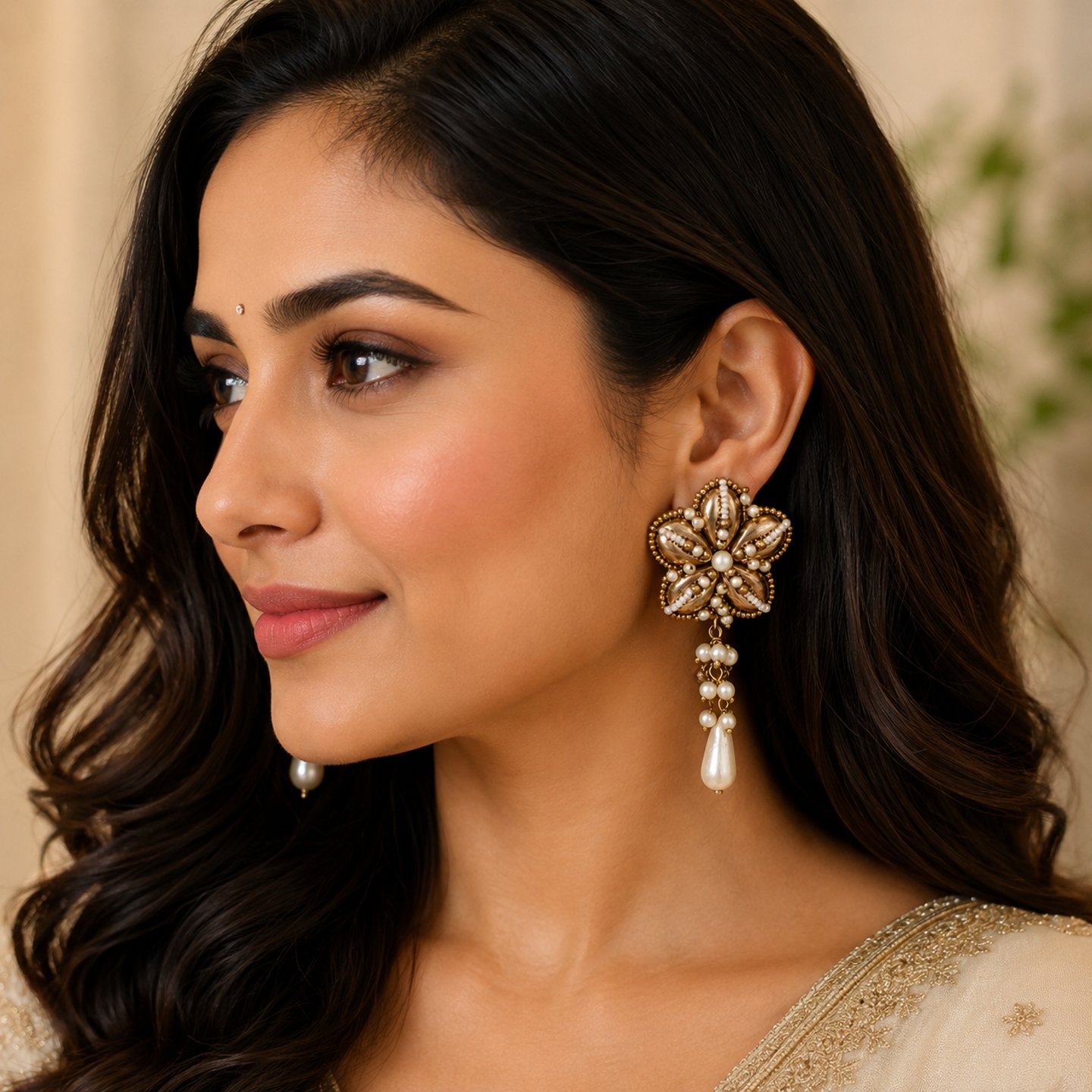 Vedika Golden Shells Handcrafted Studs