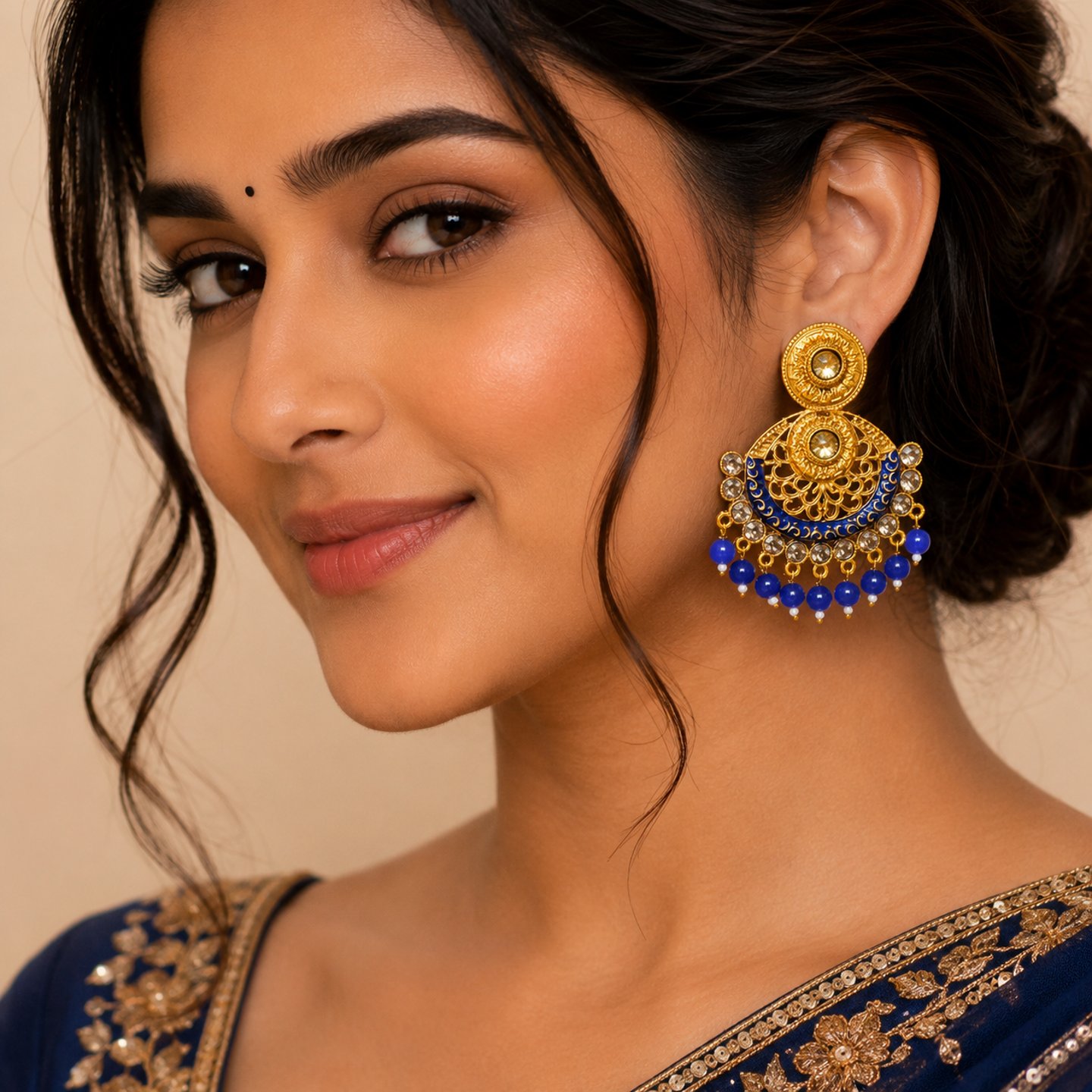 Bhavya Kundan Plated Chandbali Earring