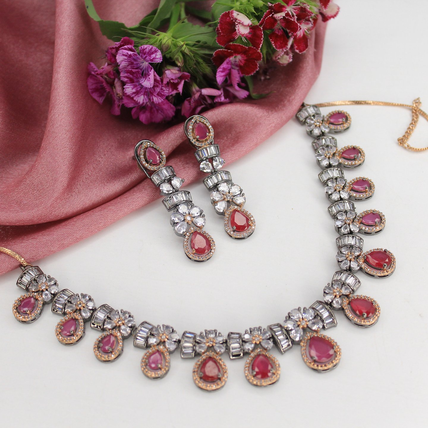  Victorian AD Flower Design Necklace Set -4688-7