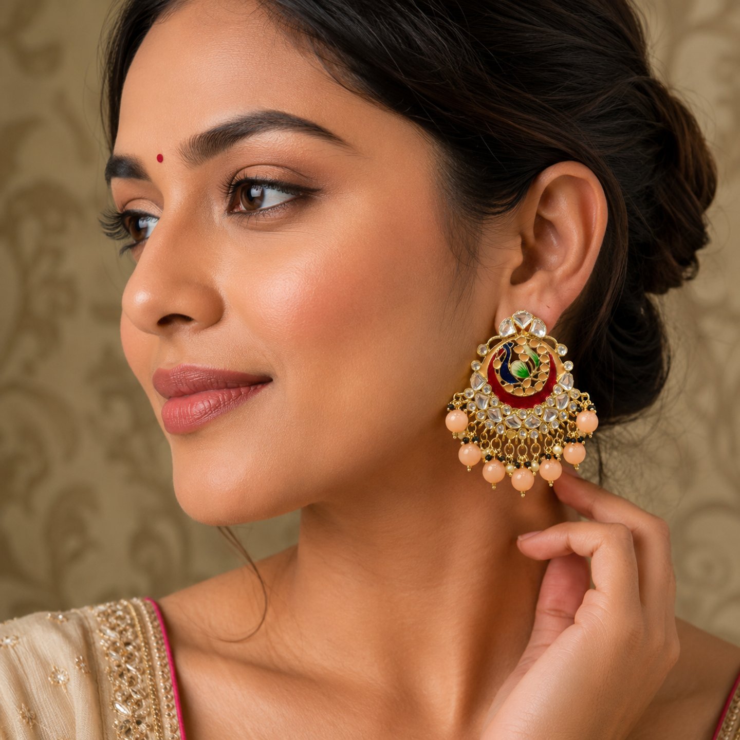 Madhu Kundan Meenakari Peacock Studs