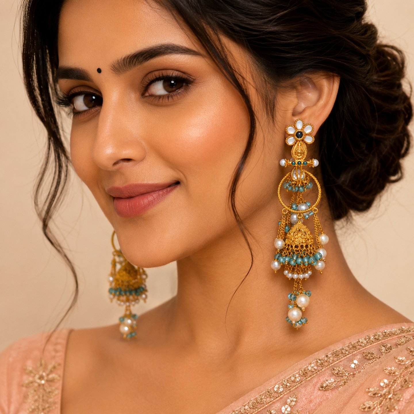 Himanshi Floural Design Gold Tone Earring Hanging Pearl