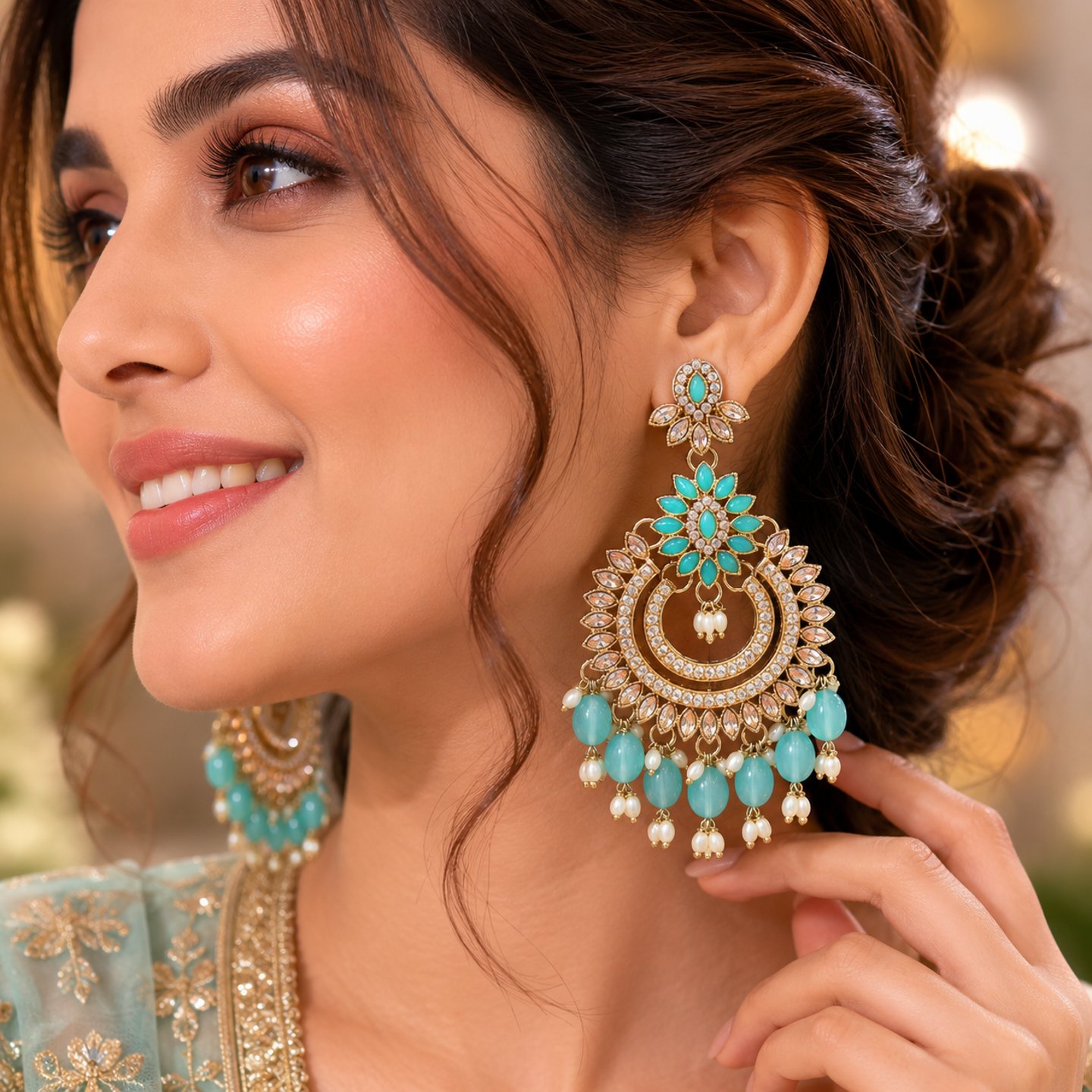 Avantika Kundan Chandbalis with Hanging Pearls