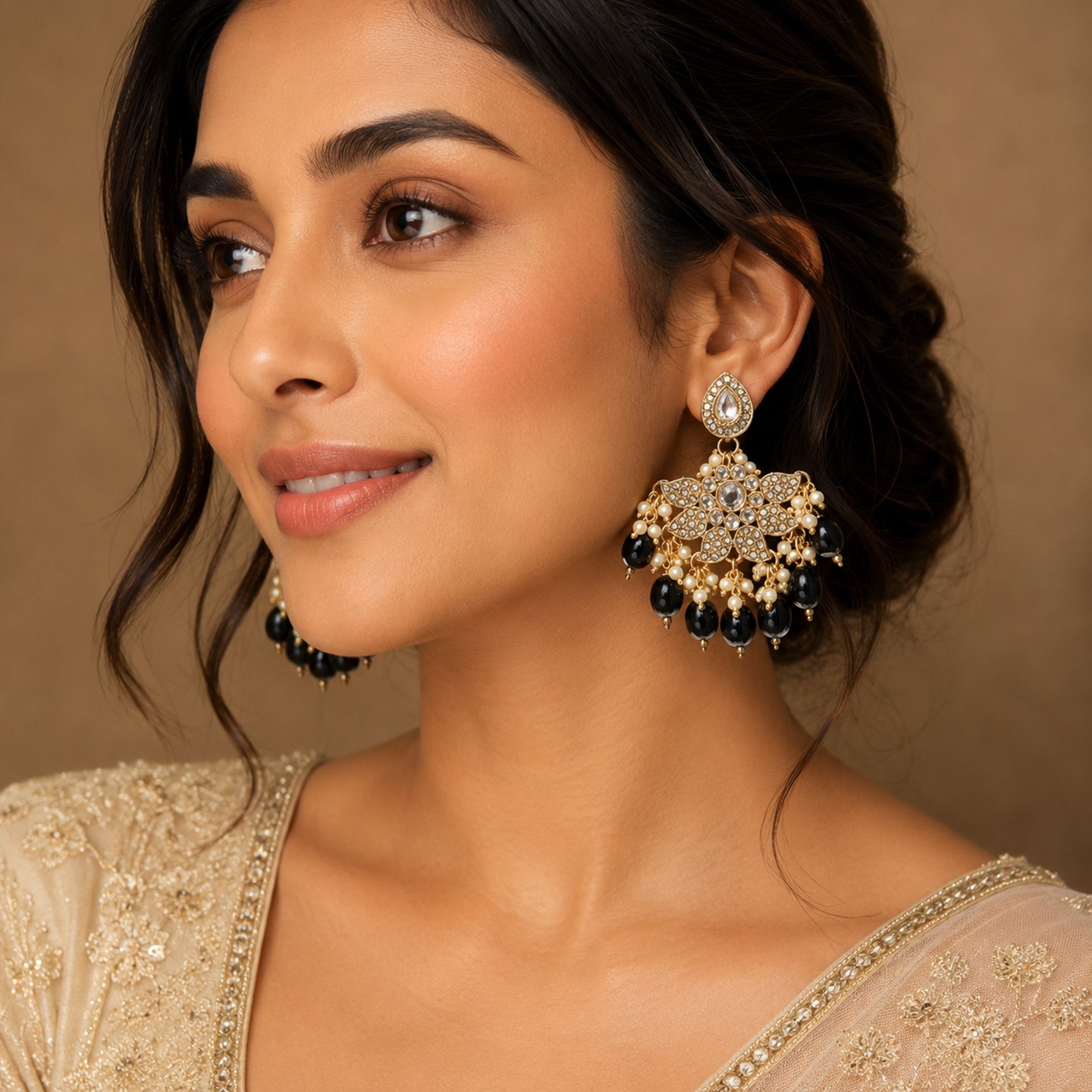 Taruna Zercon Studded and Hanging Pearls Earrings