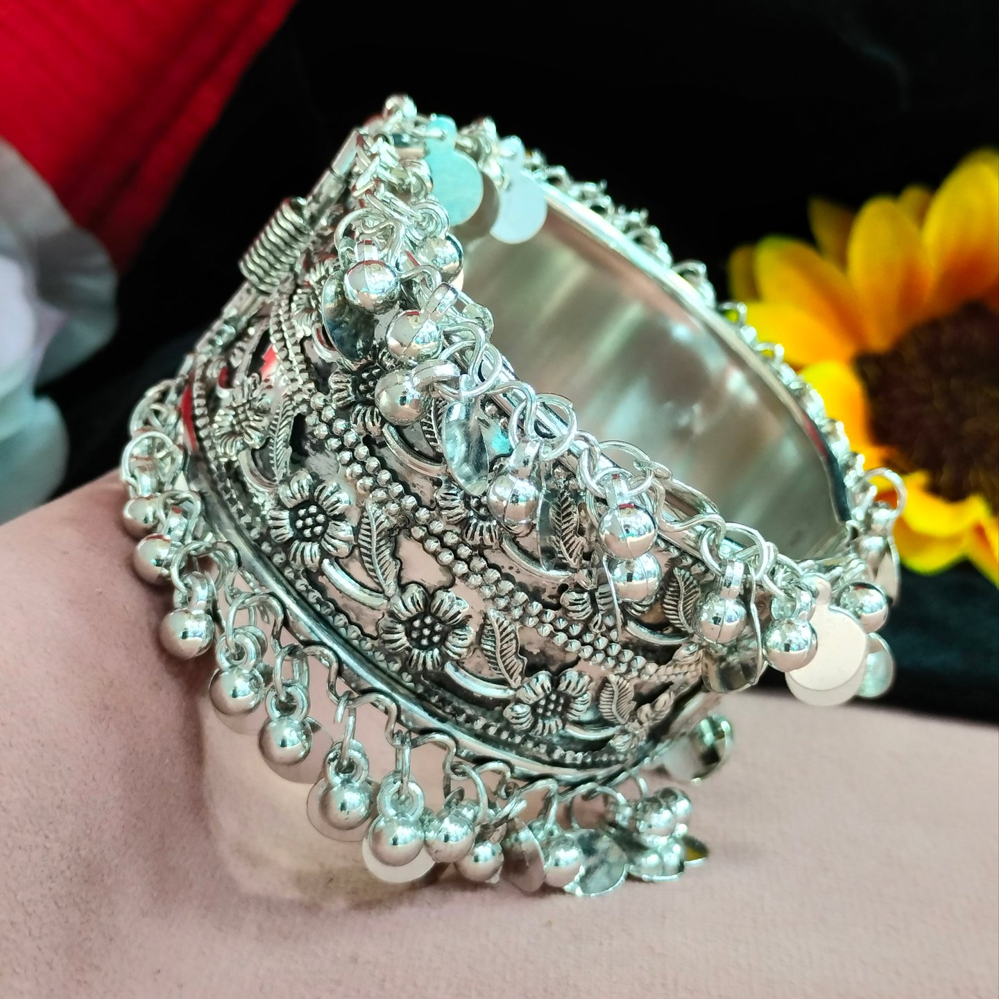 Radhika Metal Bracelet With Flower Design And ghunghurs