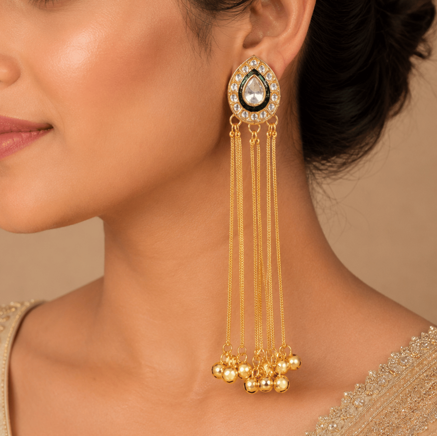 Kashish Kashmiri Earrings Hanging Chain with Ghungroos