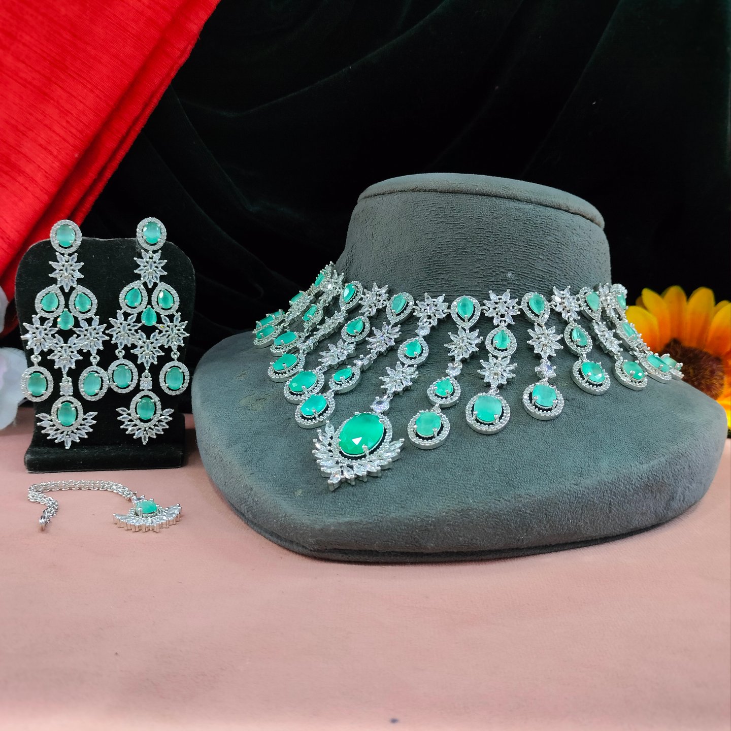 Nikita Crystal Stone American Diamond Necklace Set